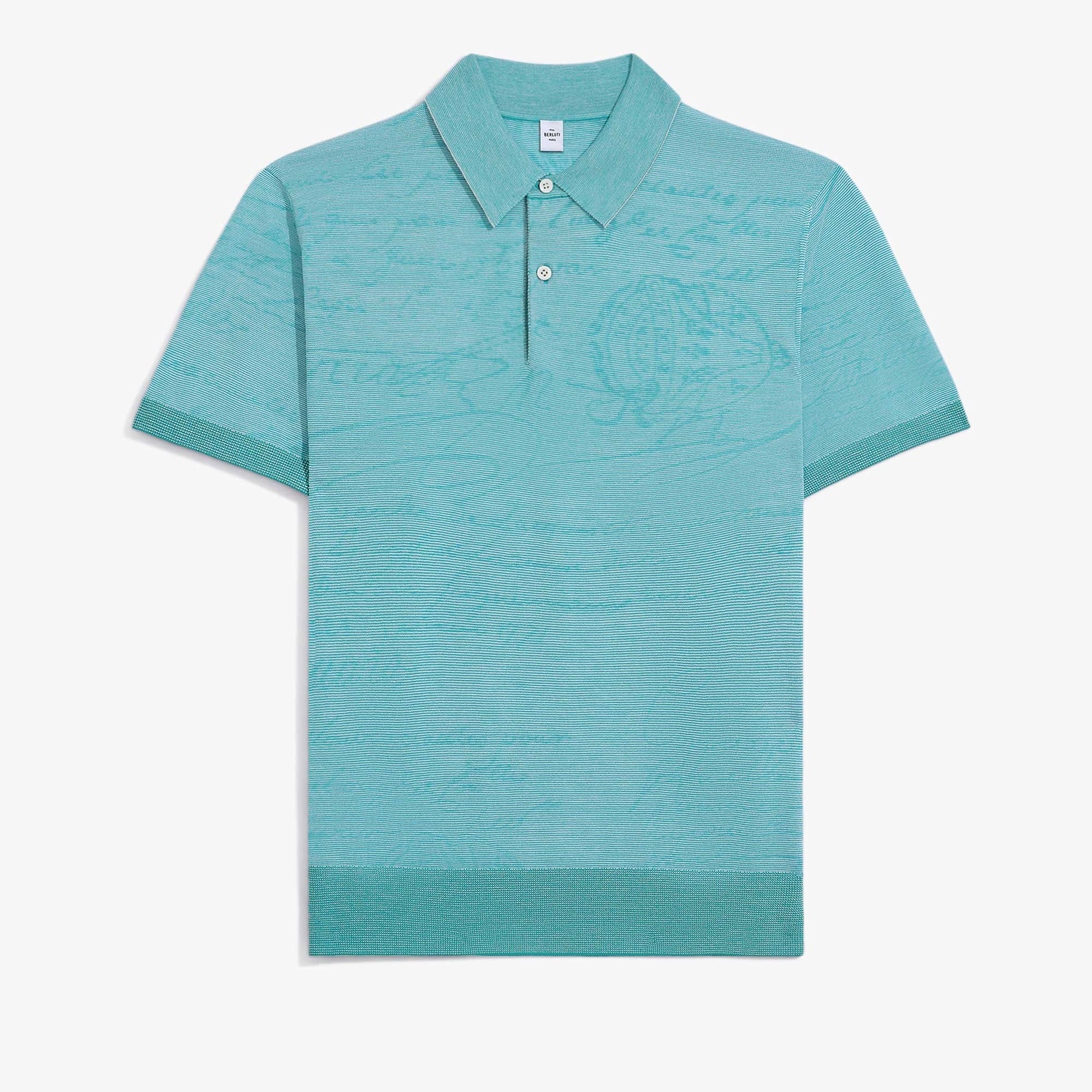 Light Scritto Wool Short Sleeved Polo, DEEP TEAL GREEN, hi-res