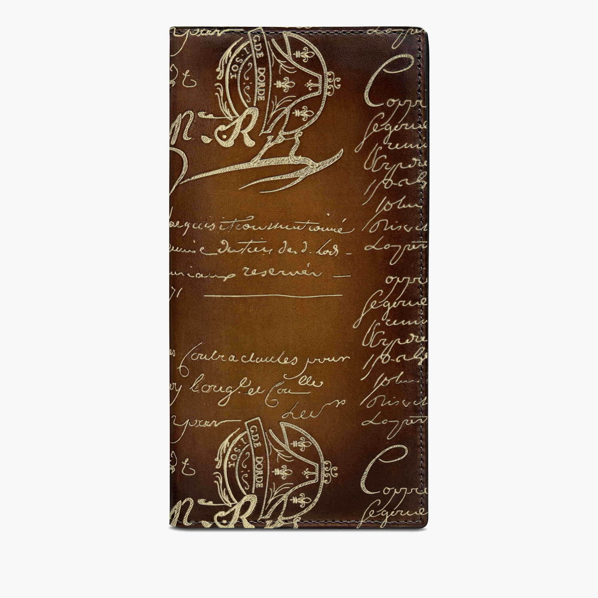 Santal Scritto Leather Long Wallet, CACAO INTENSO + GOLD, hi-res