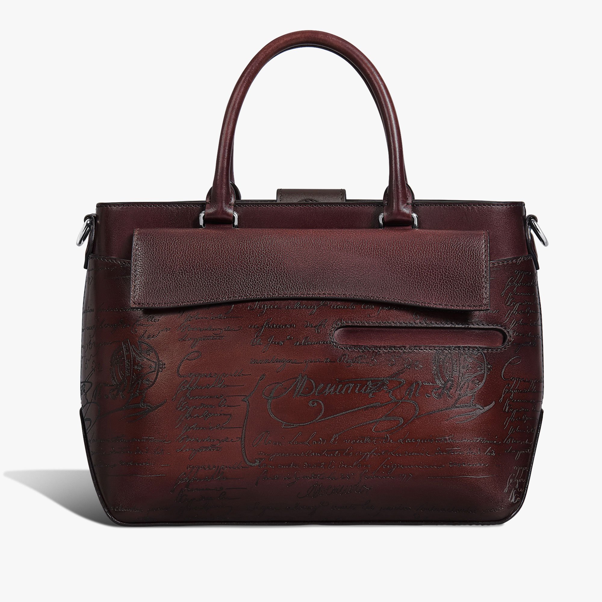 Toujours Xs Pocket Scritto Leather Tote Bag, LEGNO BRUCIATO, hi-res