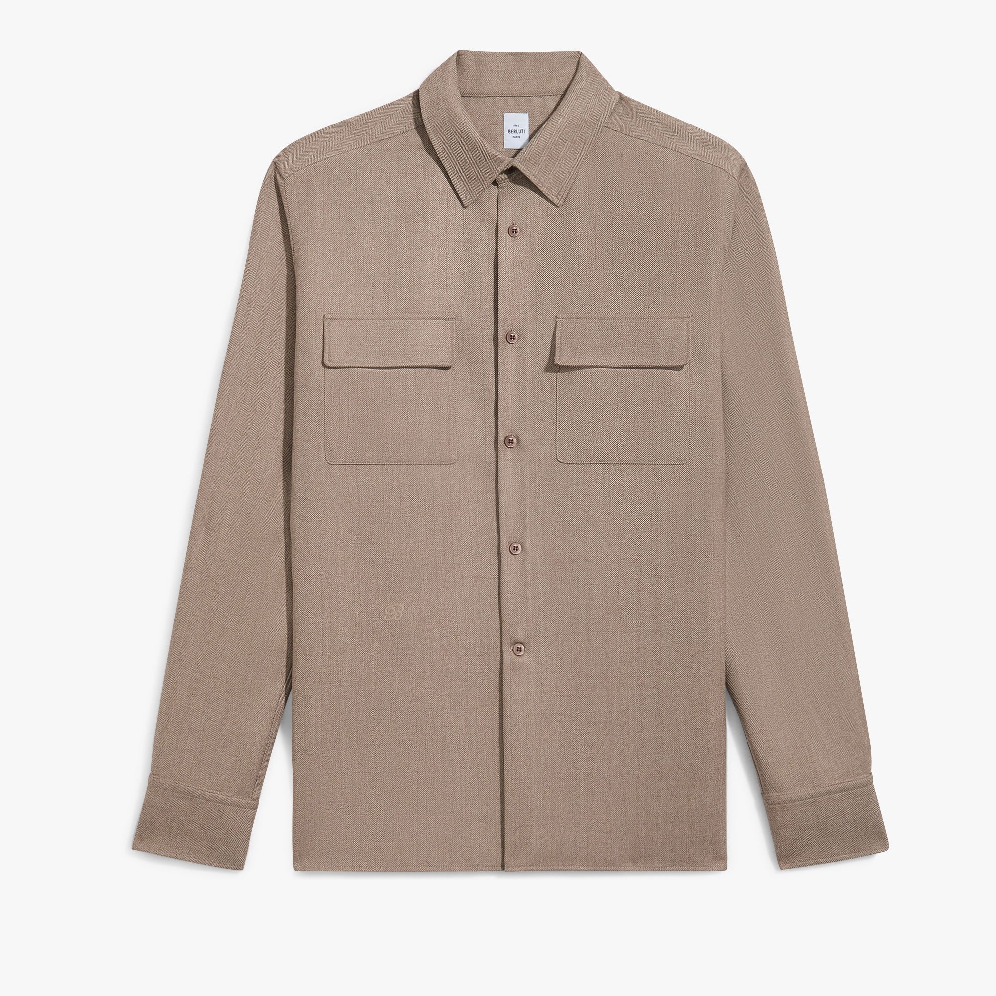 Herringbone Casual Shirt, LIGHT TAUPE, hi-res