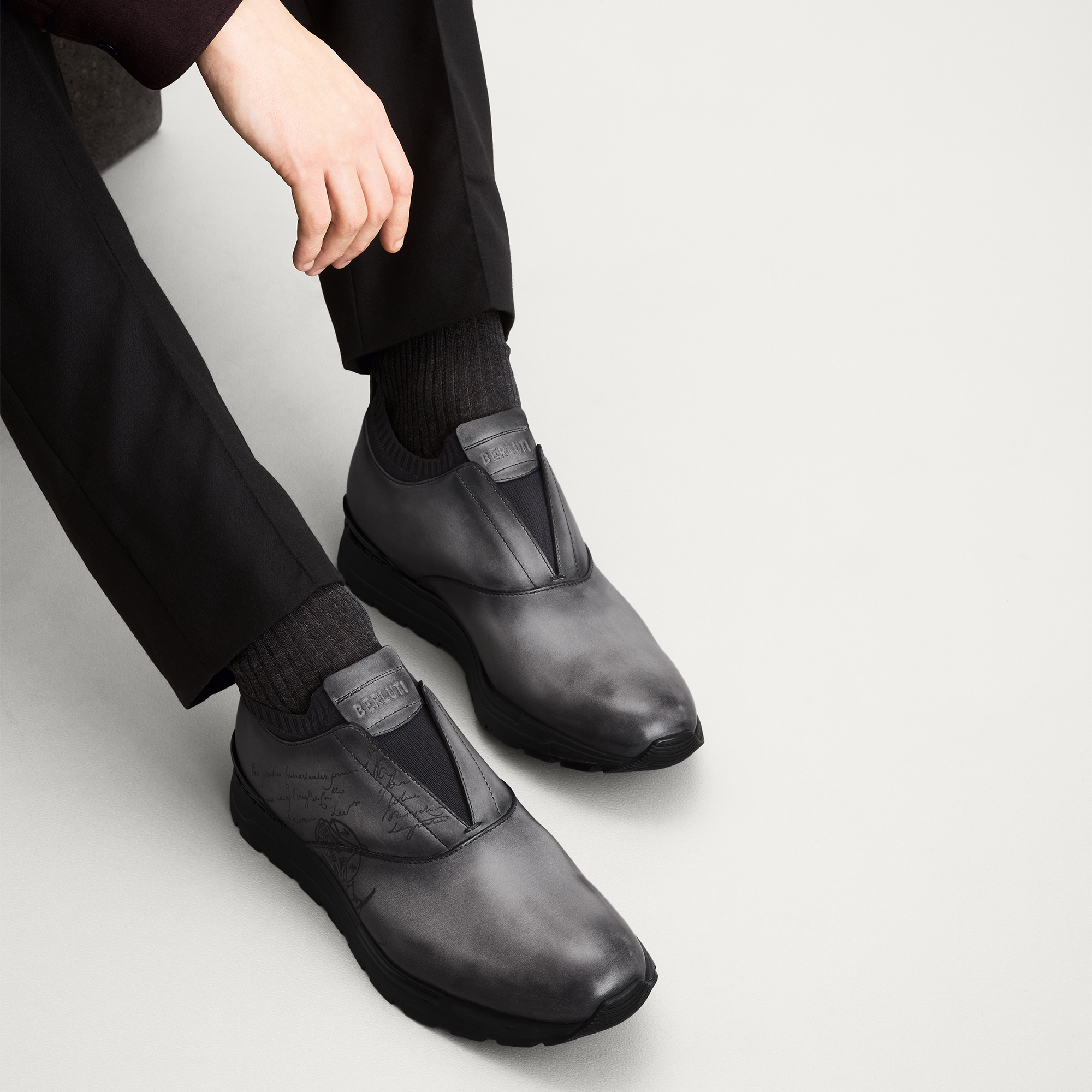 ◆関税込◆【Berluti】 Scritto leather slip-on sneakers Playtime Scritto Leather Slip-On | Berluti US