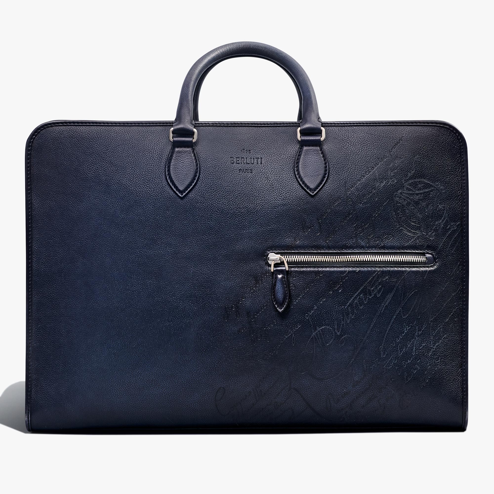 Overnight Scritto Leather Travel Bag, INDIGO DENIM, hi-res