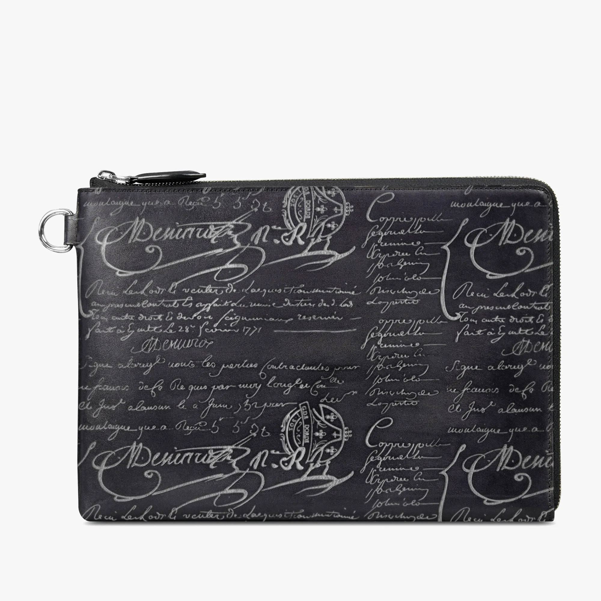 Nino GM Scritto Leather Clutch, NERO GRIGIO + SILVER, hi-res