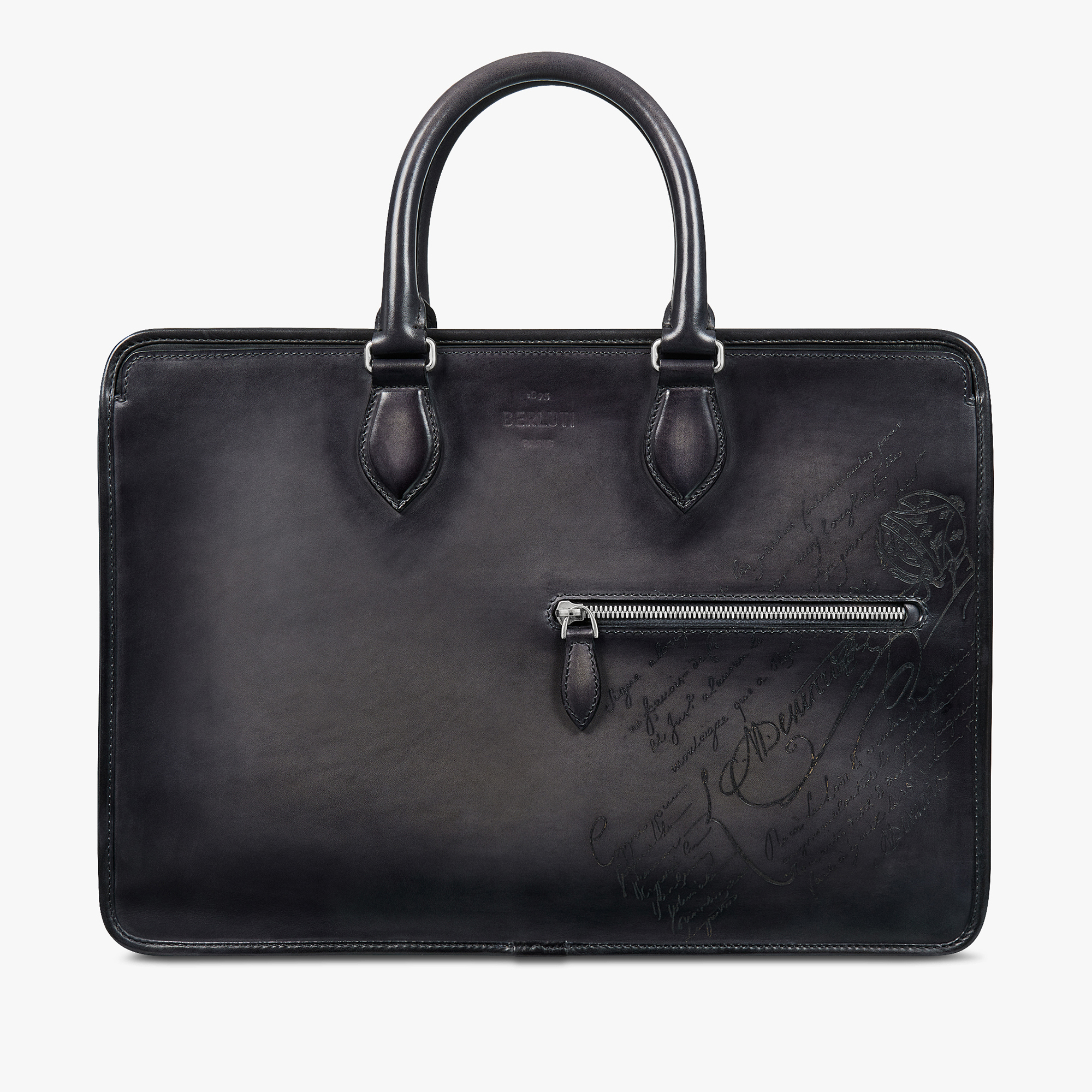 Un Jour Scritto Leather Briefcase, NERO GRIGIO, hi-res