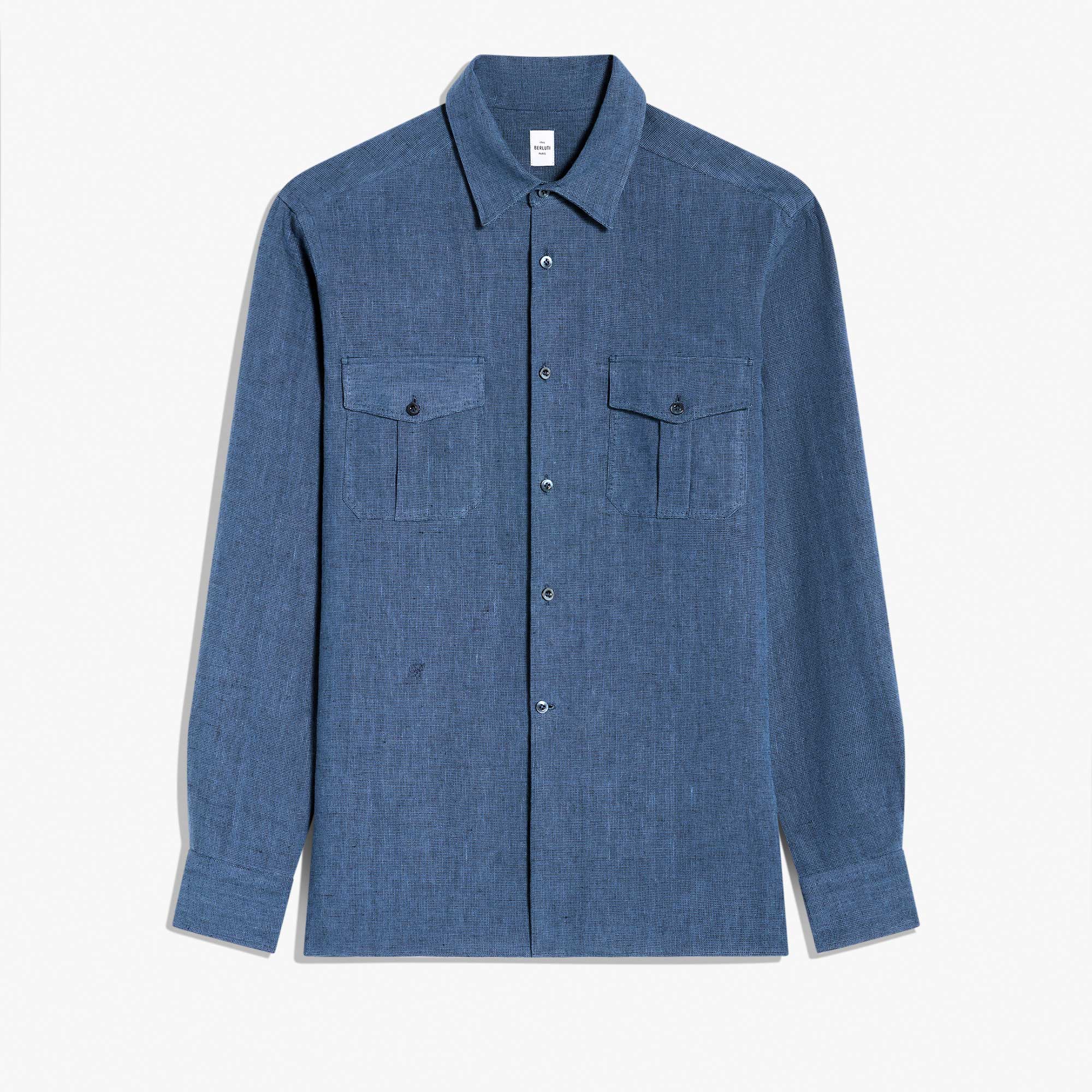 Military Linen Shirt, BLEU DE SMALT, hi-res