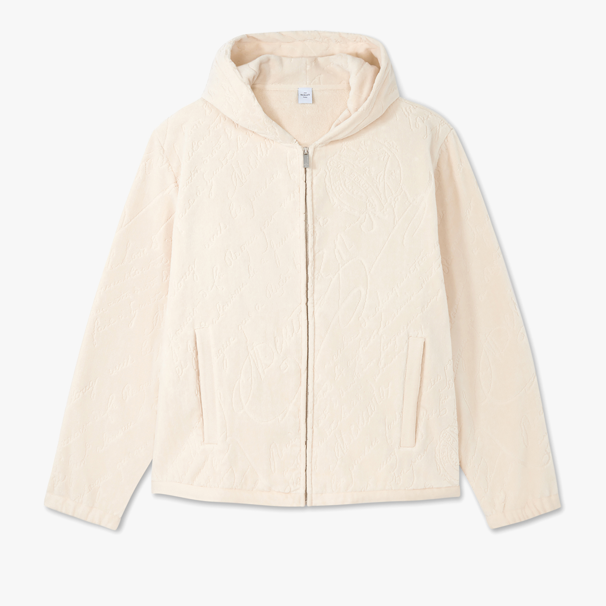 Sponge Fleece Scritto Zip Up Hoodie, ECRU, hi-res