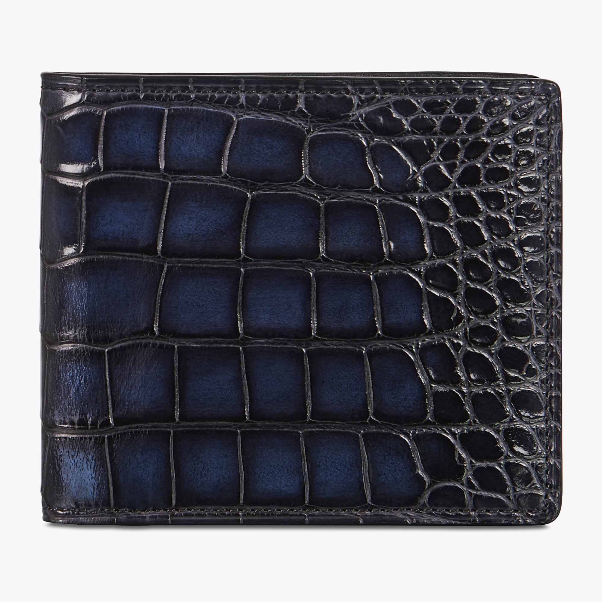Makore Alligator Leather Compact Wallet, NERO BLU, hi-res