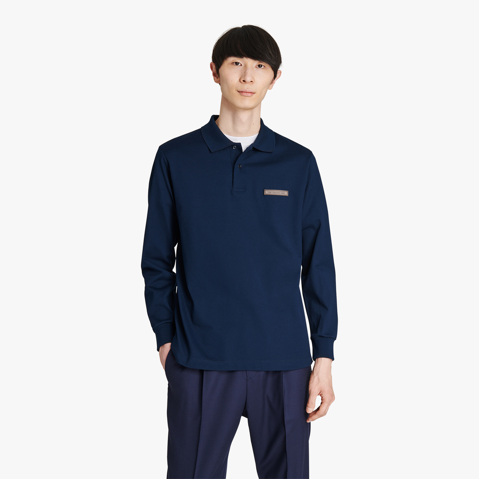 Long Sleeves Polo Shirt With Leather Tag