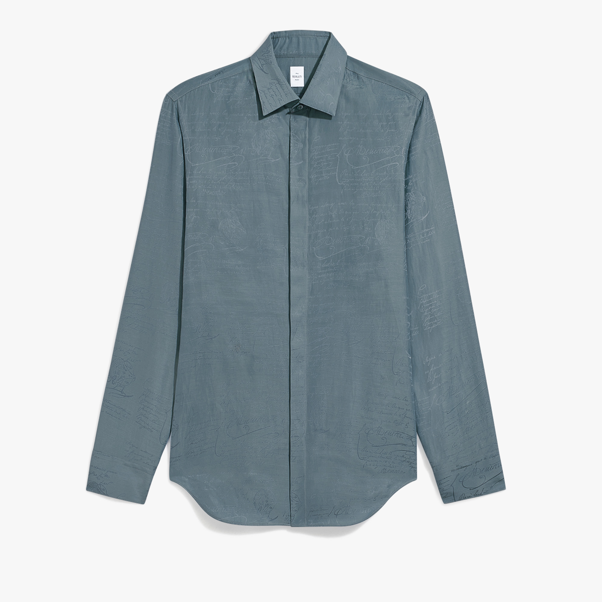 Cotton Silk Scritto Andy Shirt, TITANIUM BLUE, hi-res
