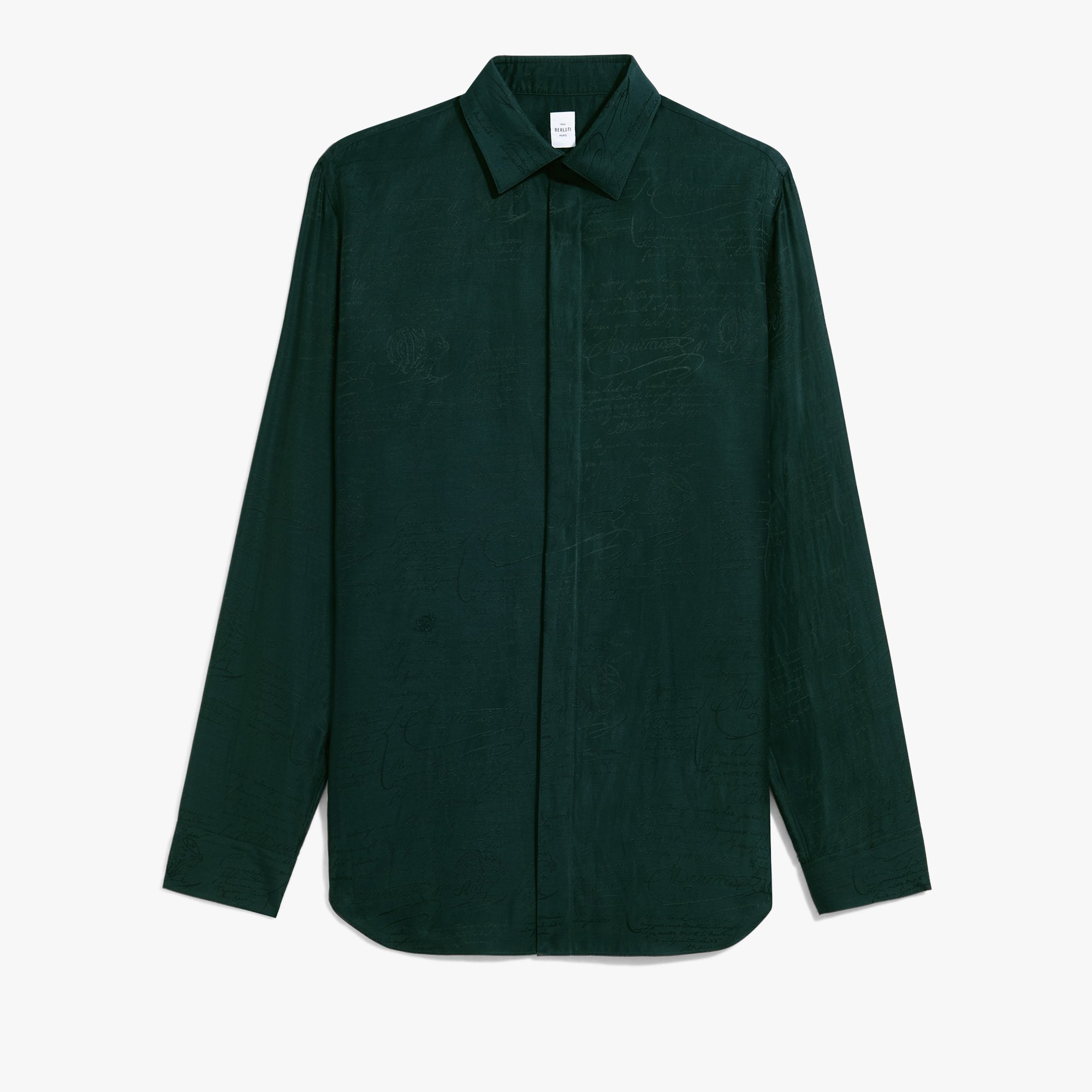 Cotton Silk Scritto Andy Shirt, FIR GREEN, hi-res