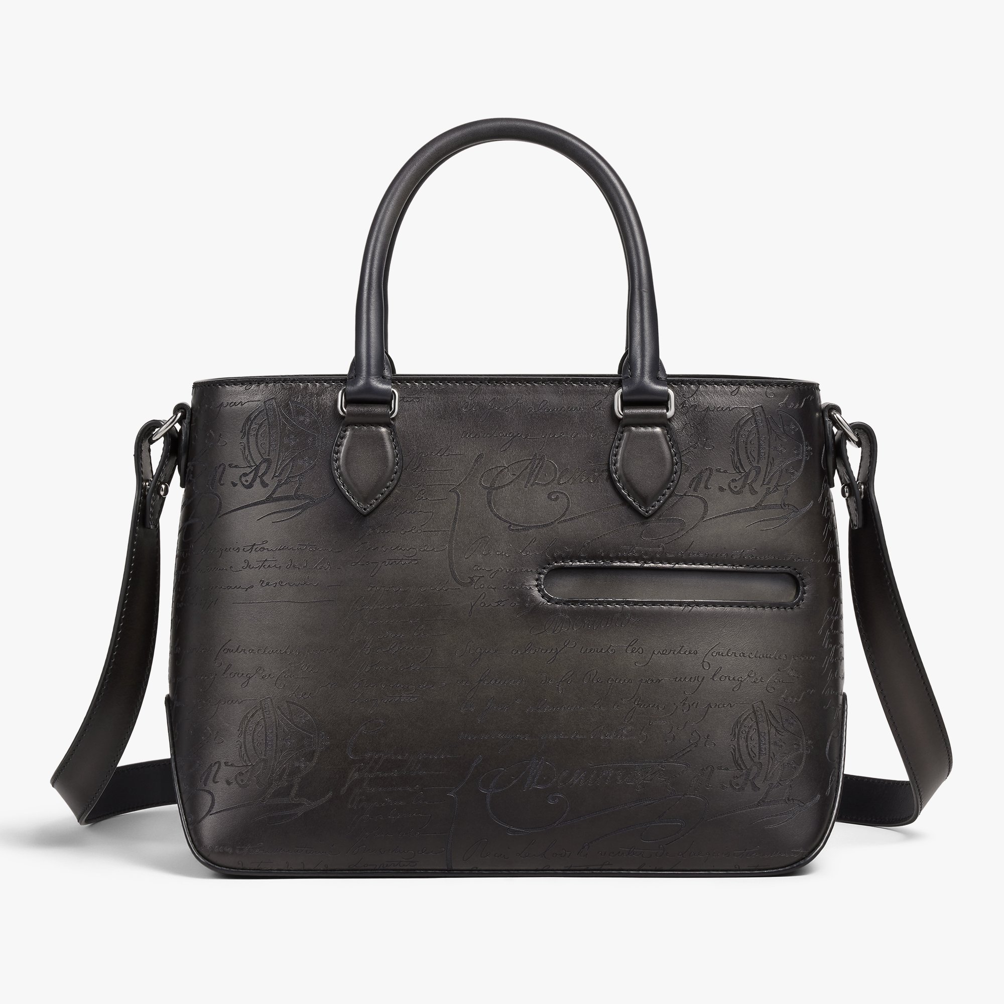 Cabas Toujours Xs En Cuir Scritto, NERO GRIGIO, hi-res