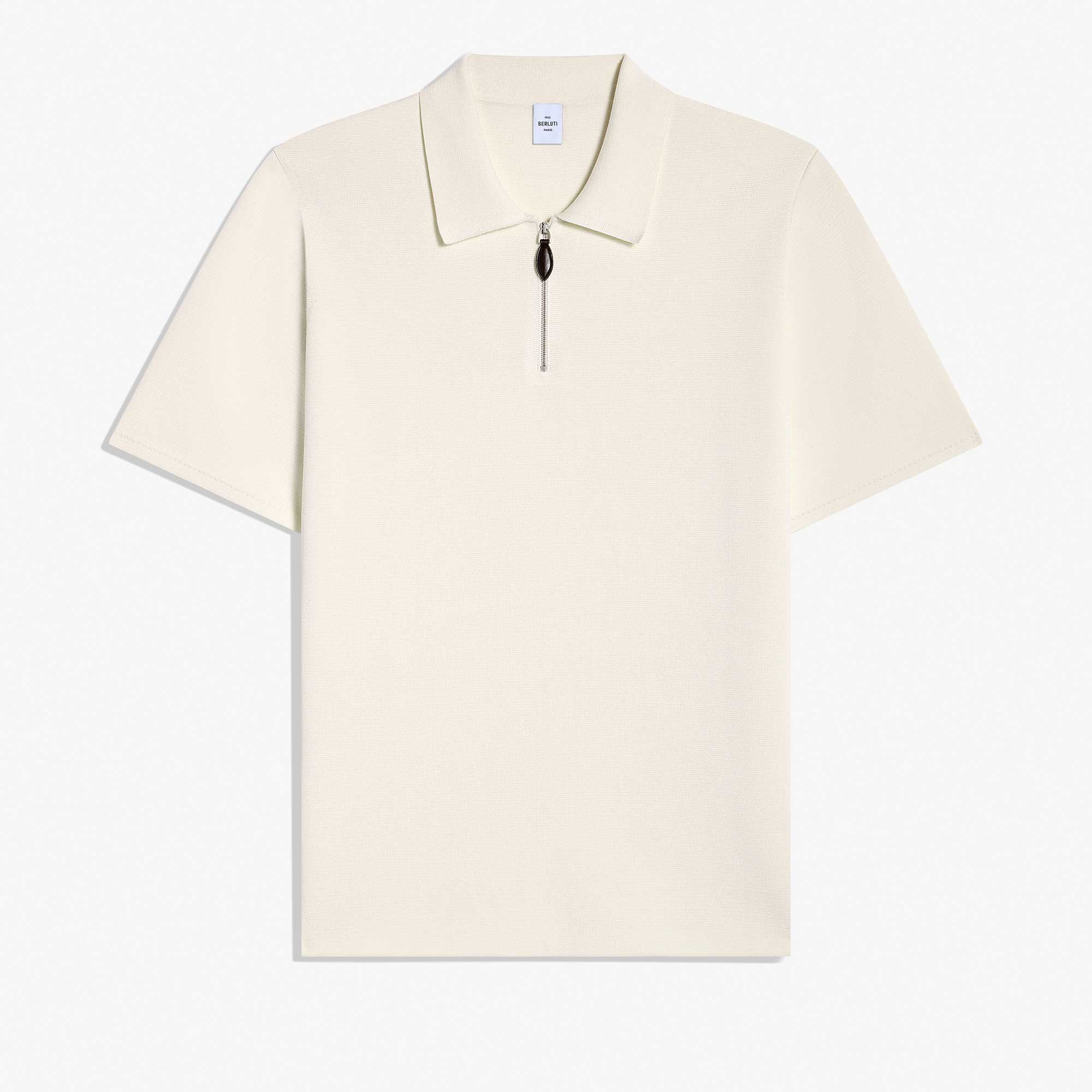 Cotton Silk Zipped Polo, OFF WHITE, hi-res