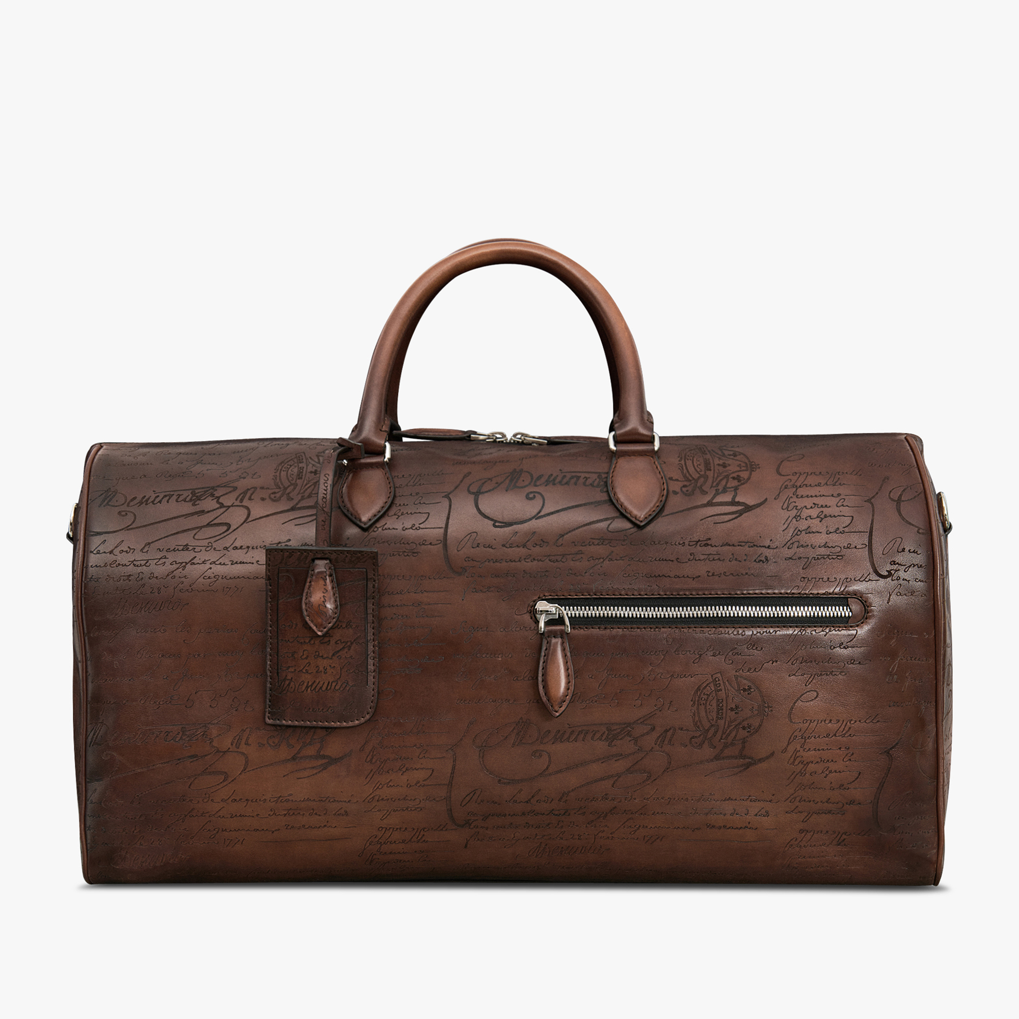 Jour Off Mm Scritto Leather Travel Bag, CACAO INTENSO, hi-res