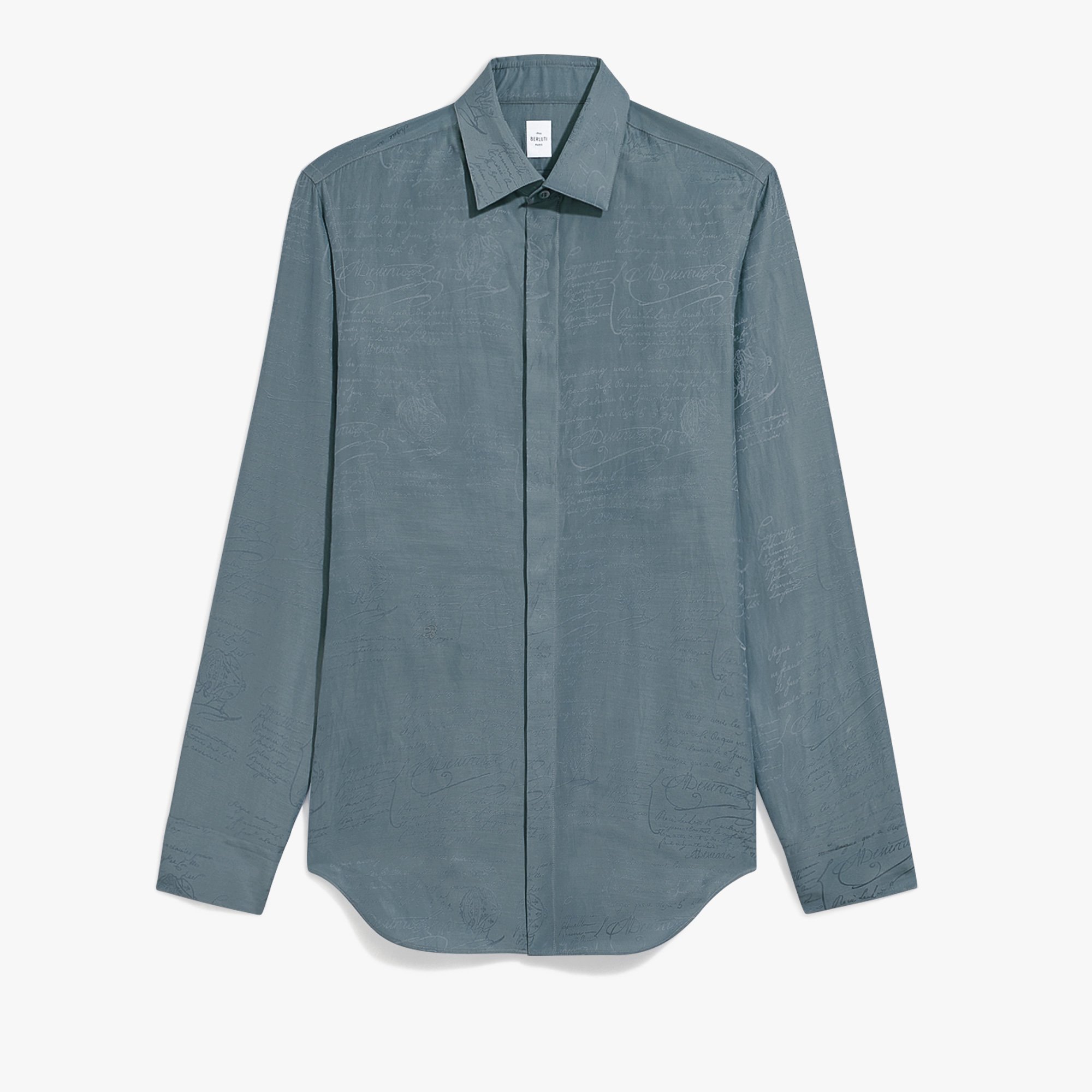 Cotton Silk Scritto Andy Shirt, TITANIUM BLUE, hi-res