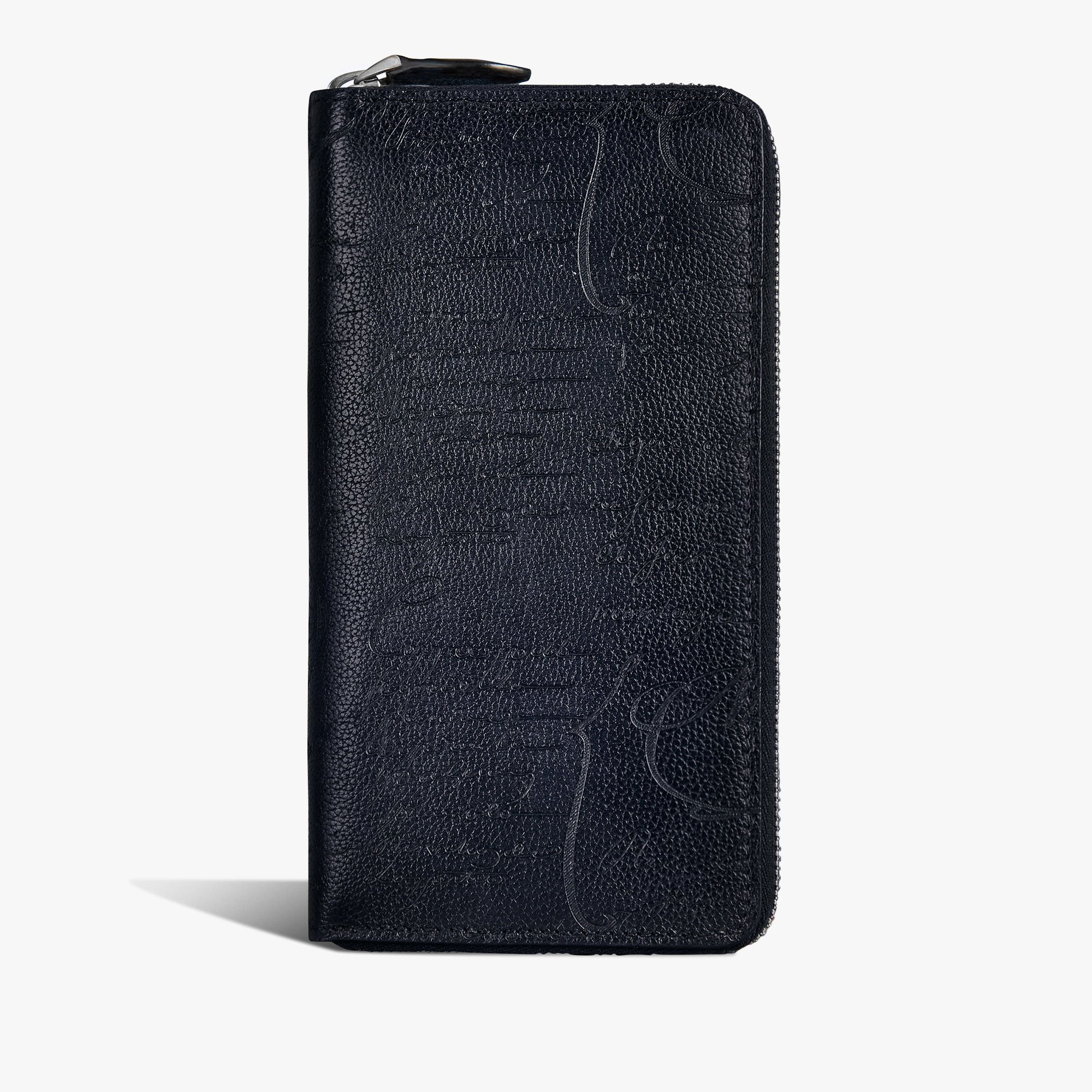 Itauba Scritto Leather Long Zipped Wallet, INDIGO DENIM, hi-res