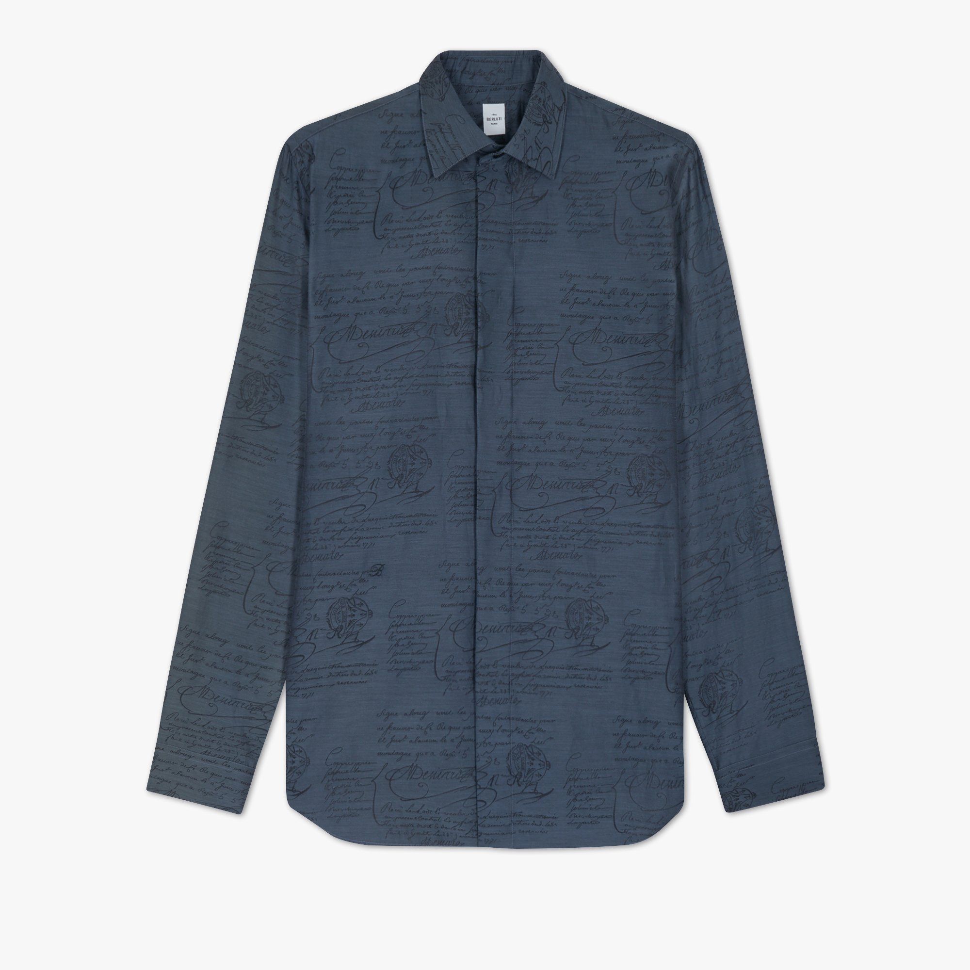 Chemise Andy En Coton Et Soie Scritto, WASHED INDIGO, hi-res