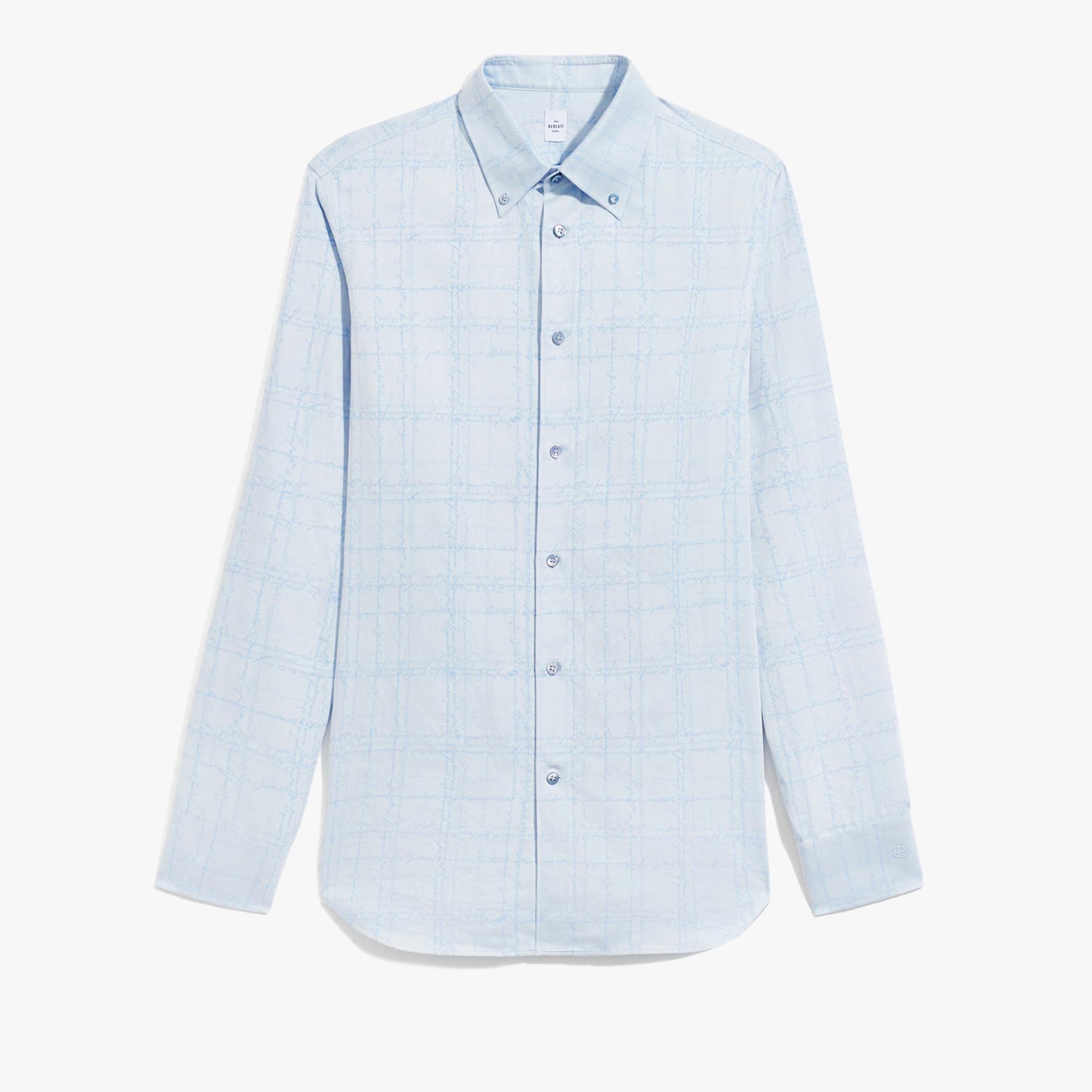Cotton Scritto Alessandro Buttondown Shirt, LIGHT BLUE SCRITTO CHECK, hi-res