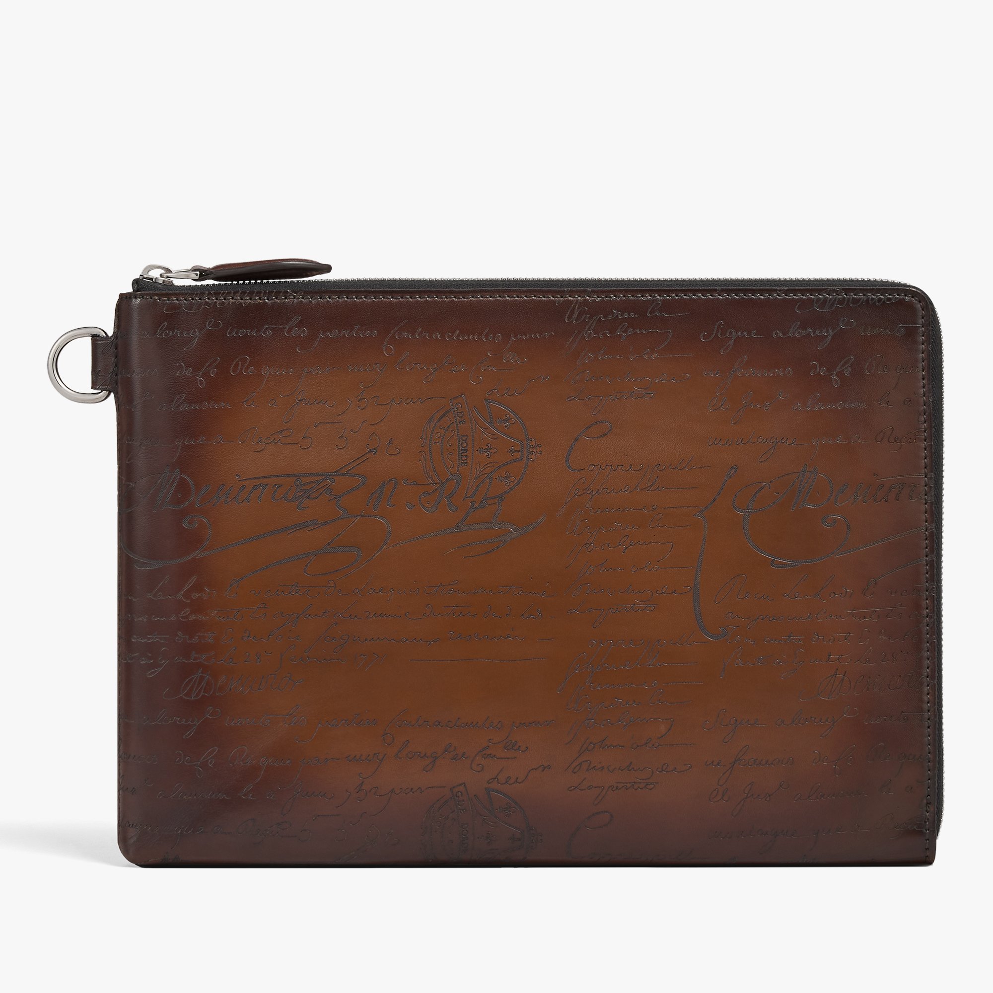 Nino GM Scritto Leather Clutch, CACAO INTENSO, hi-res