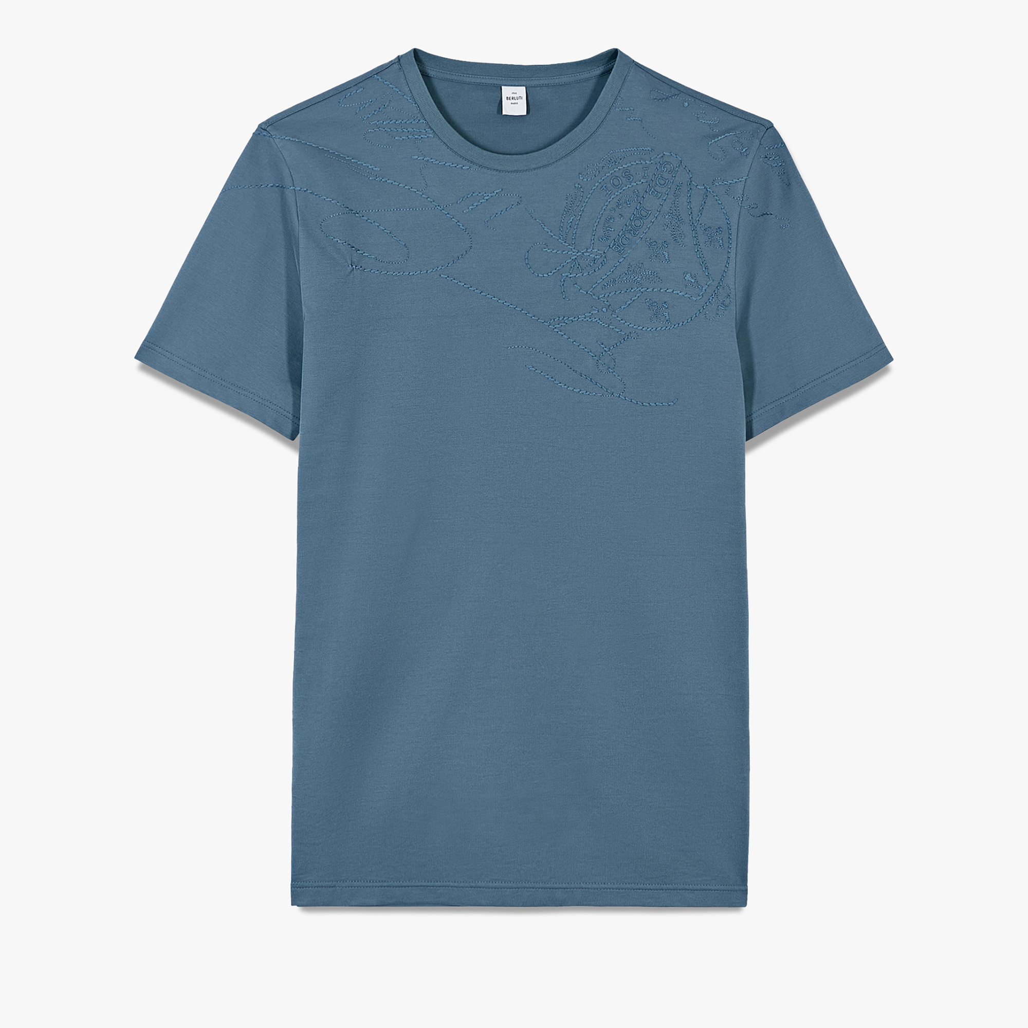 Embroidered Scritto T-Shirt, GREYISH BLUE, hi-res