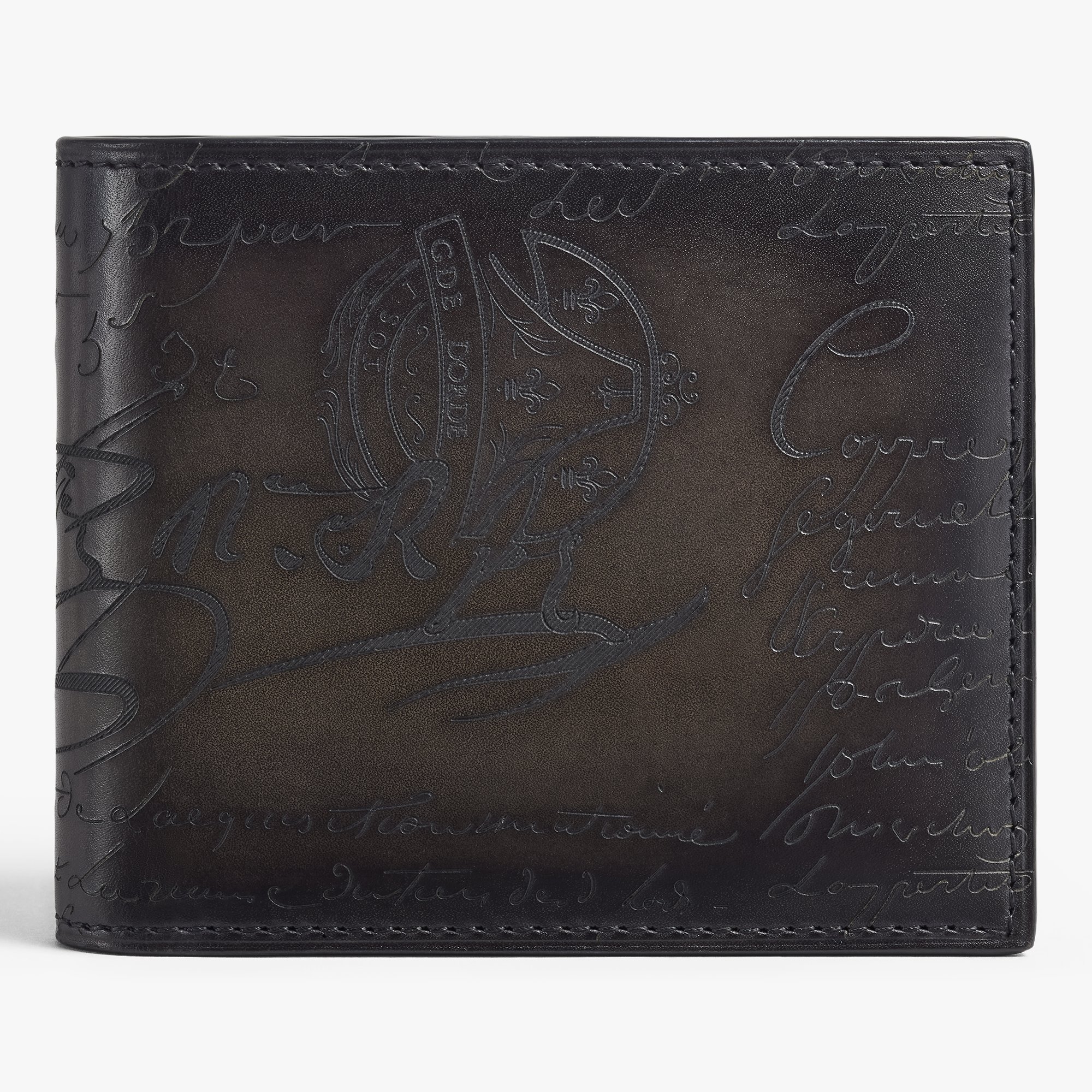 Makore Coin Scritto Leather Wallet, NERO GRIGIO, hi-res