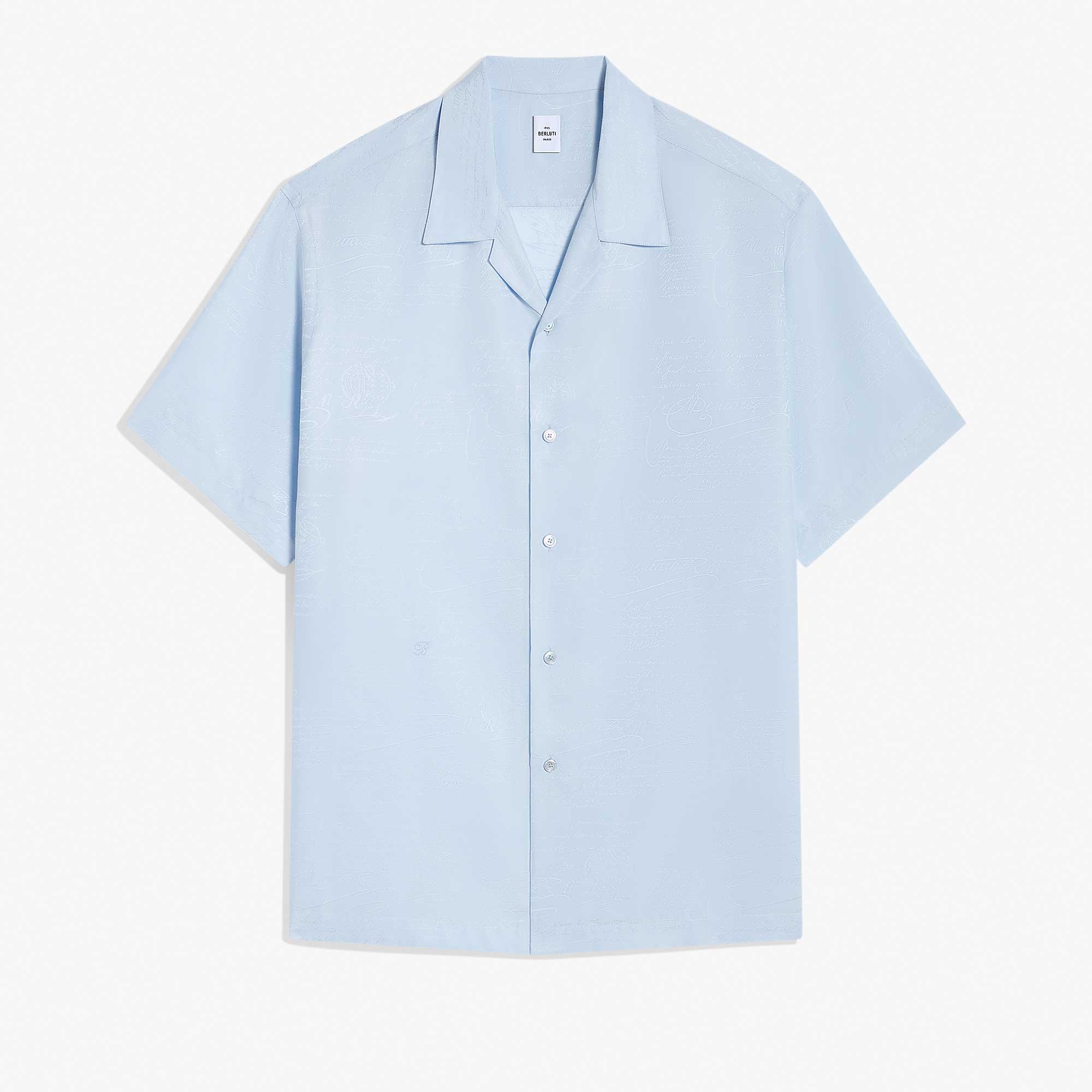 Cotton Silk Scritto Short Sleeves Shirt, SKY BLUE, hi-res