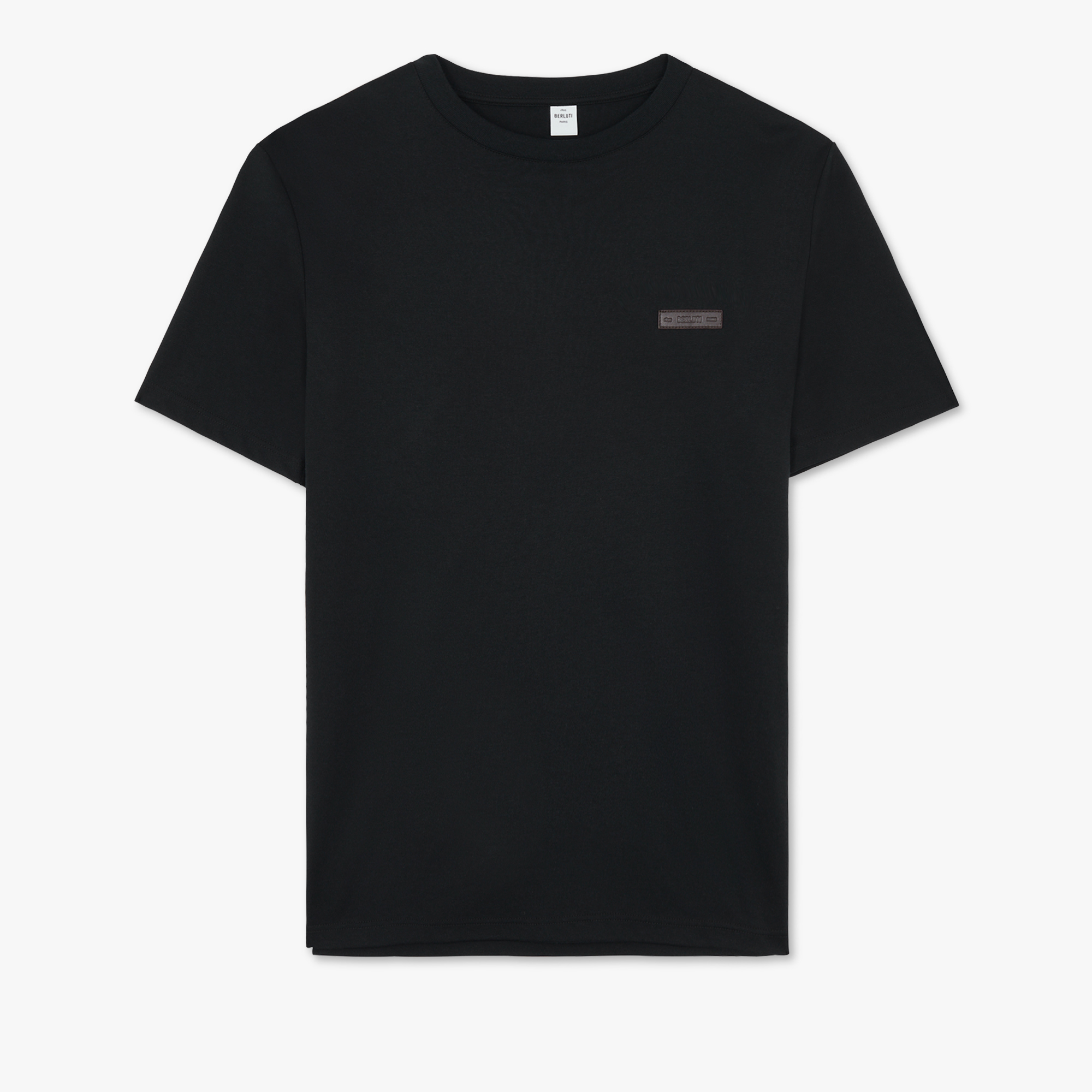 T-Shirt With Leather Detail, NOIR, hi-res