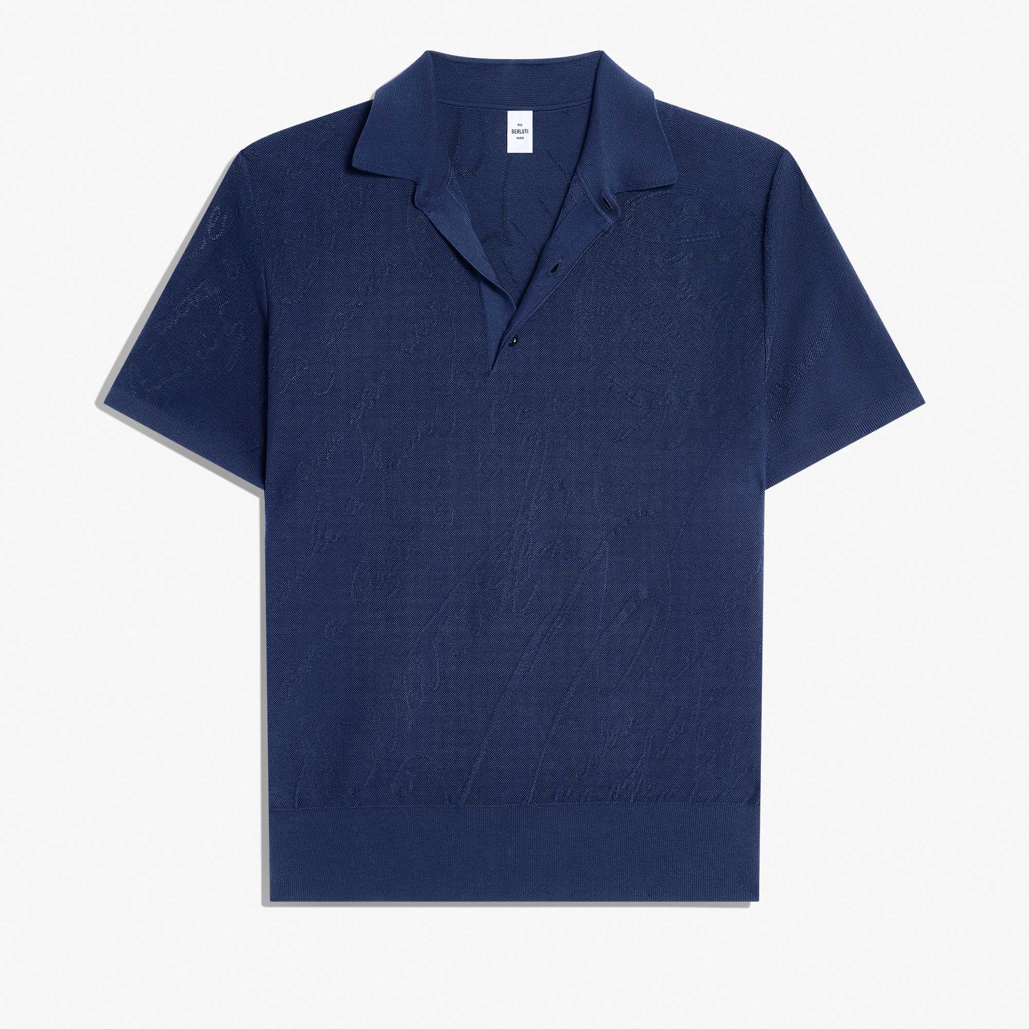 Cotton Silk Scritto Pique Polo, RAW INDIGO, hi-res