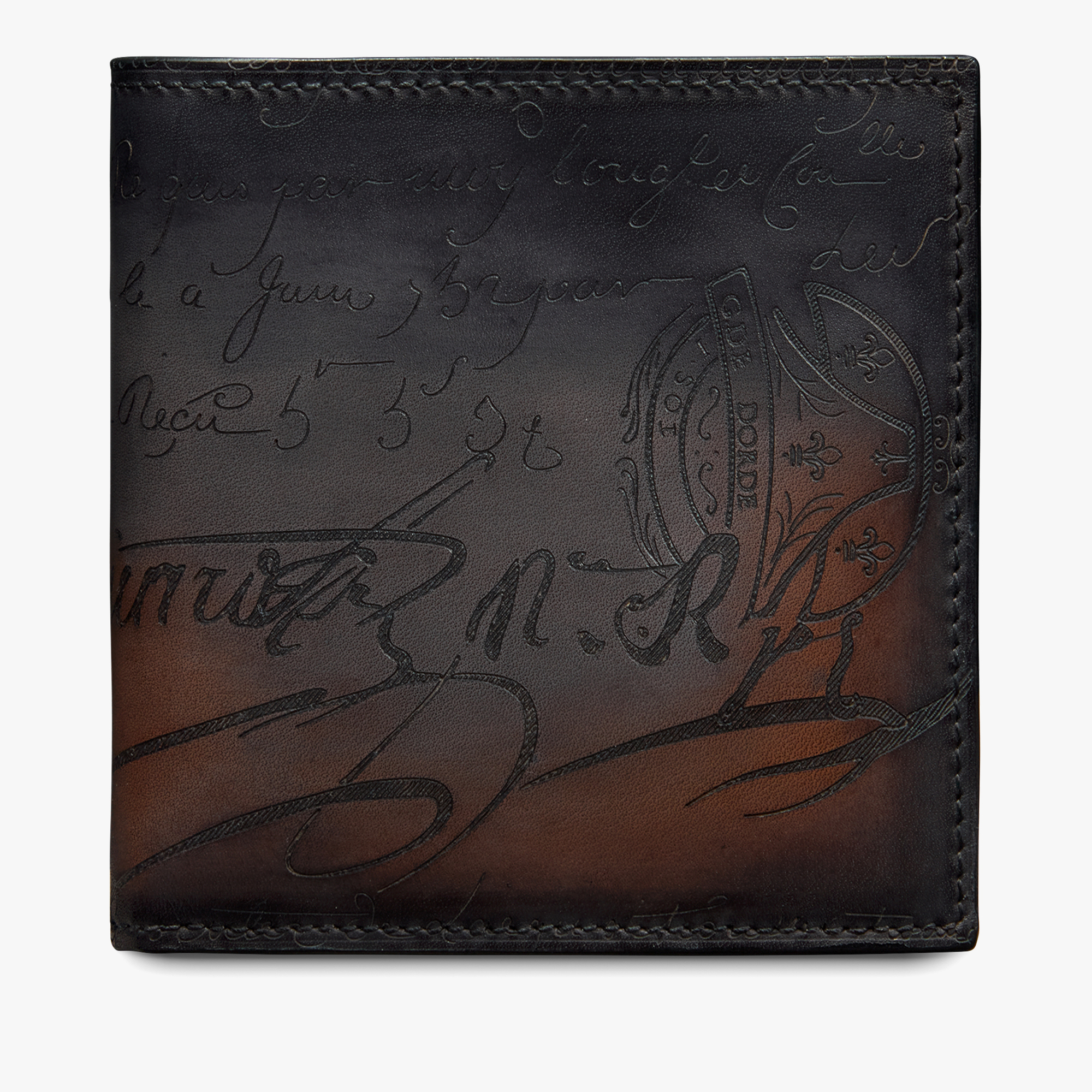 Makore Scritto图纹皮革钱包, CHARCOAL BROWN, hi-res