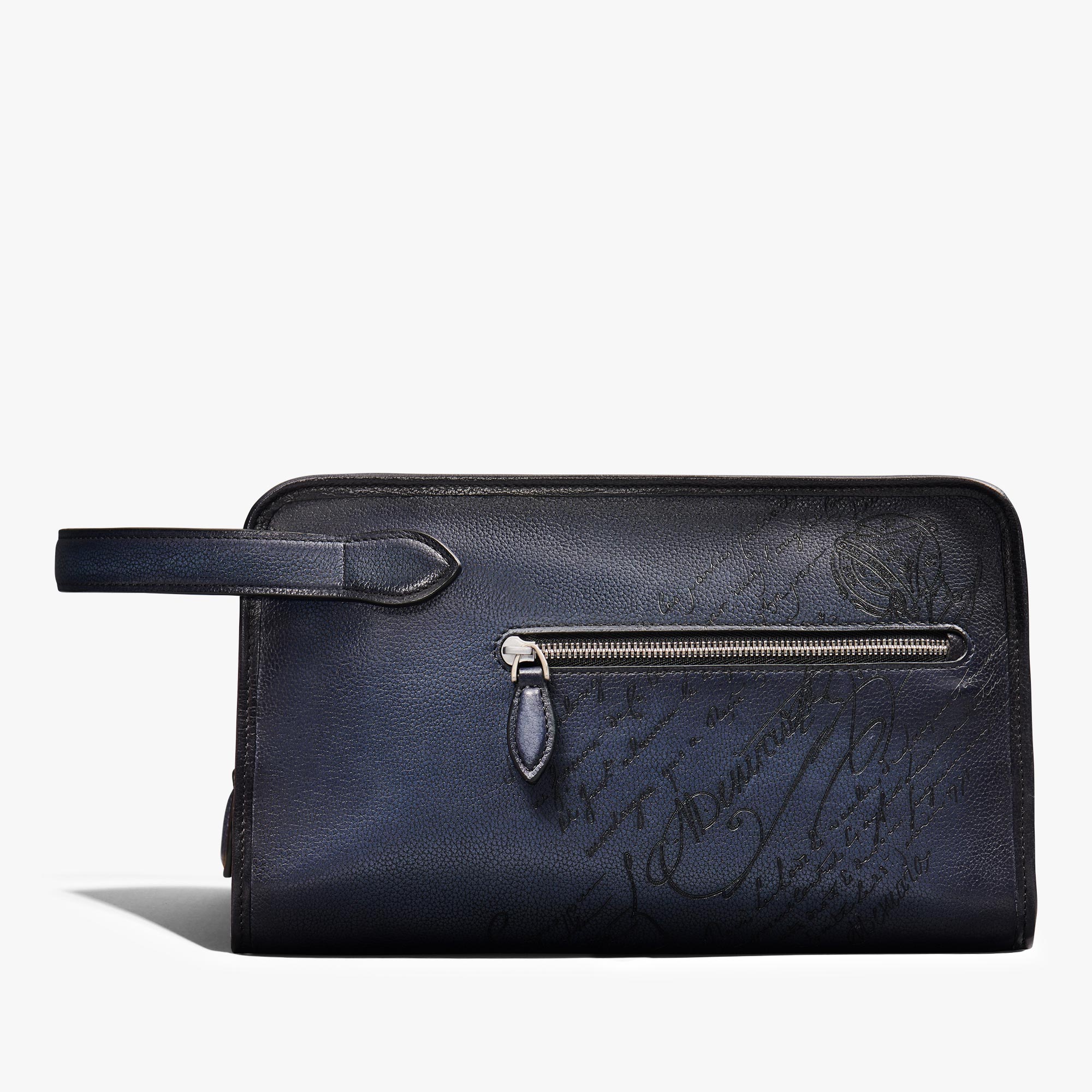 Trousse De Toilette Morning En Cuir Scritto, INDIGO DENIM, hi-res