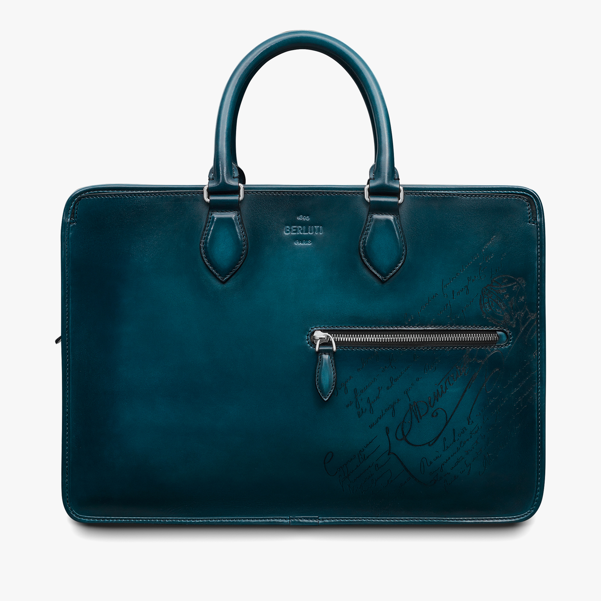 Un Jour Scritto Leather Briefcase, STEEL BLUE, hi-res