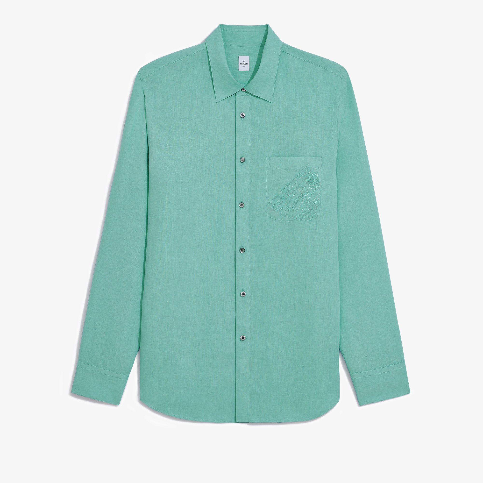 Linen Relaxed Scritto Pocket Shirt, AQUAMARINE, hi-res
