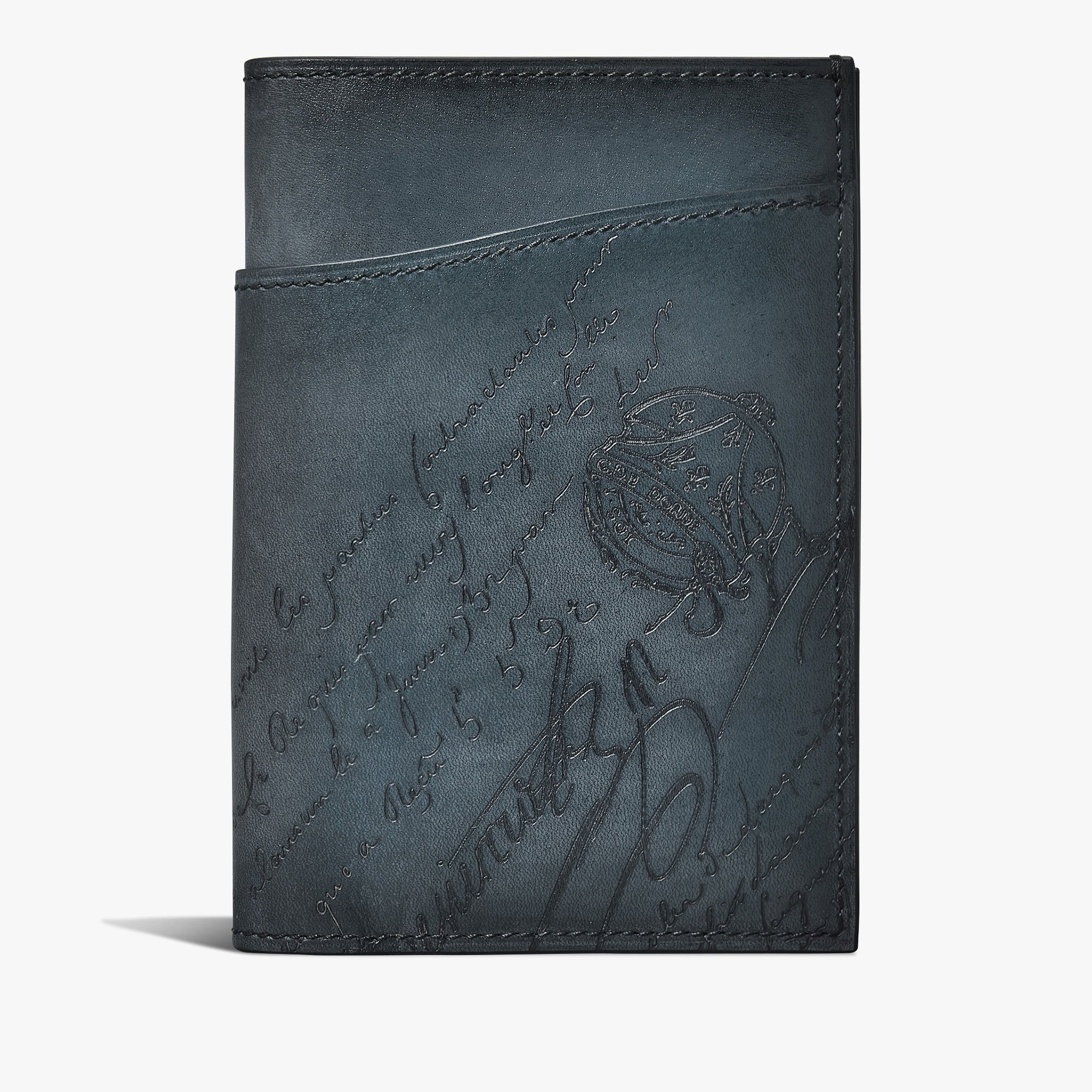 Escale Gradiant Scritto Leather Passport Holder, BLU MINERALE, hi-res