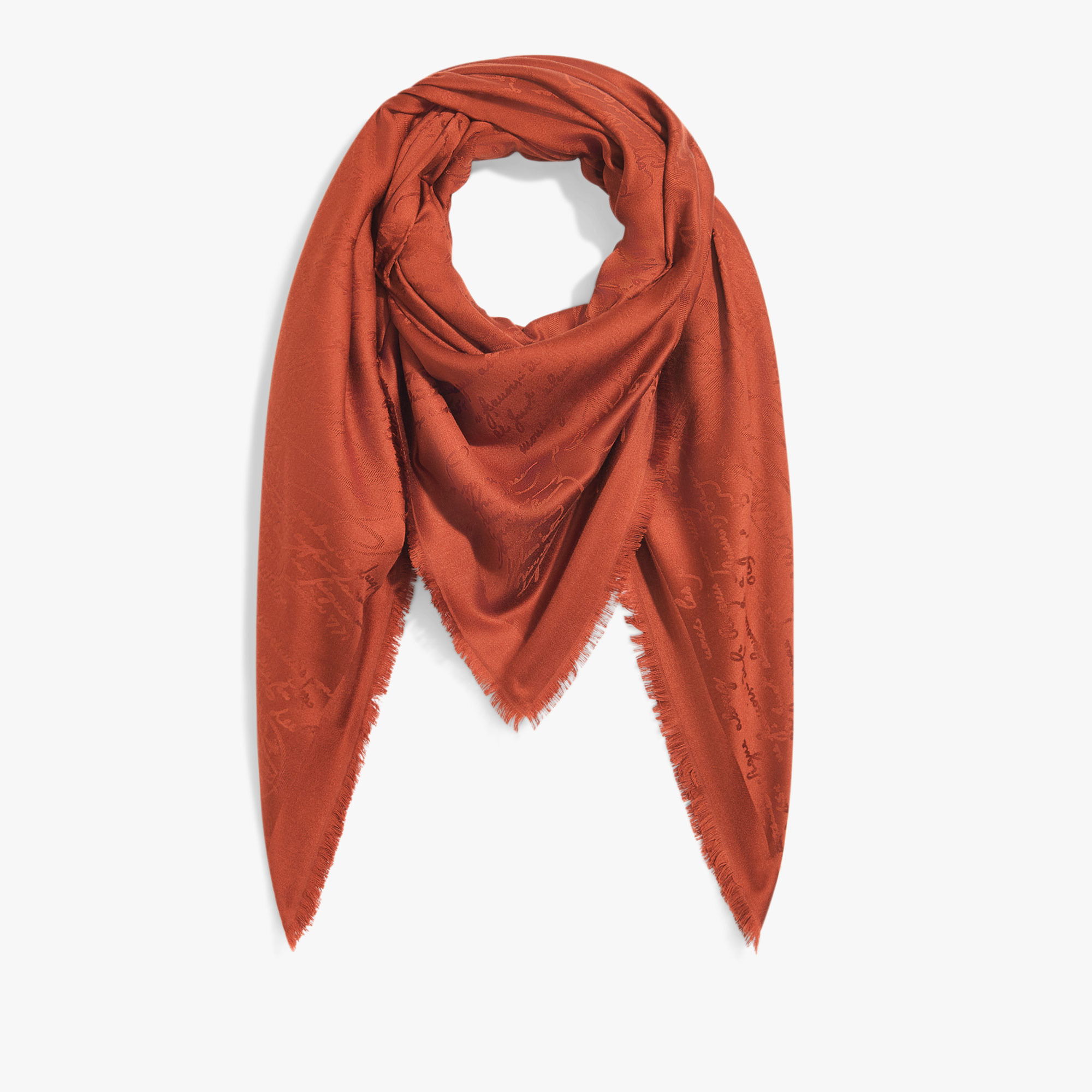 Wool & Silk Scritto Scarf, CHESTNUT BROWN, hi-res