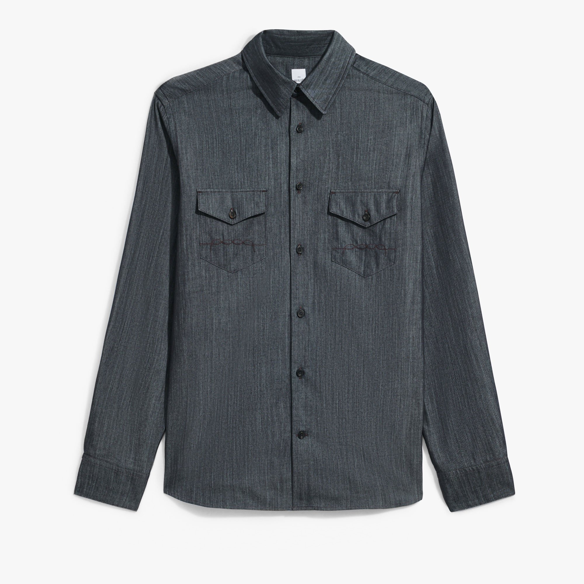 Cotton & Silk Denim Shirt, INDIGO, hi-res