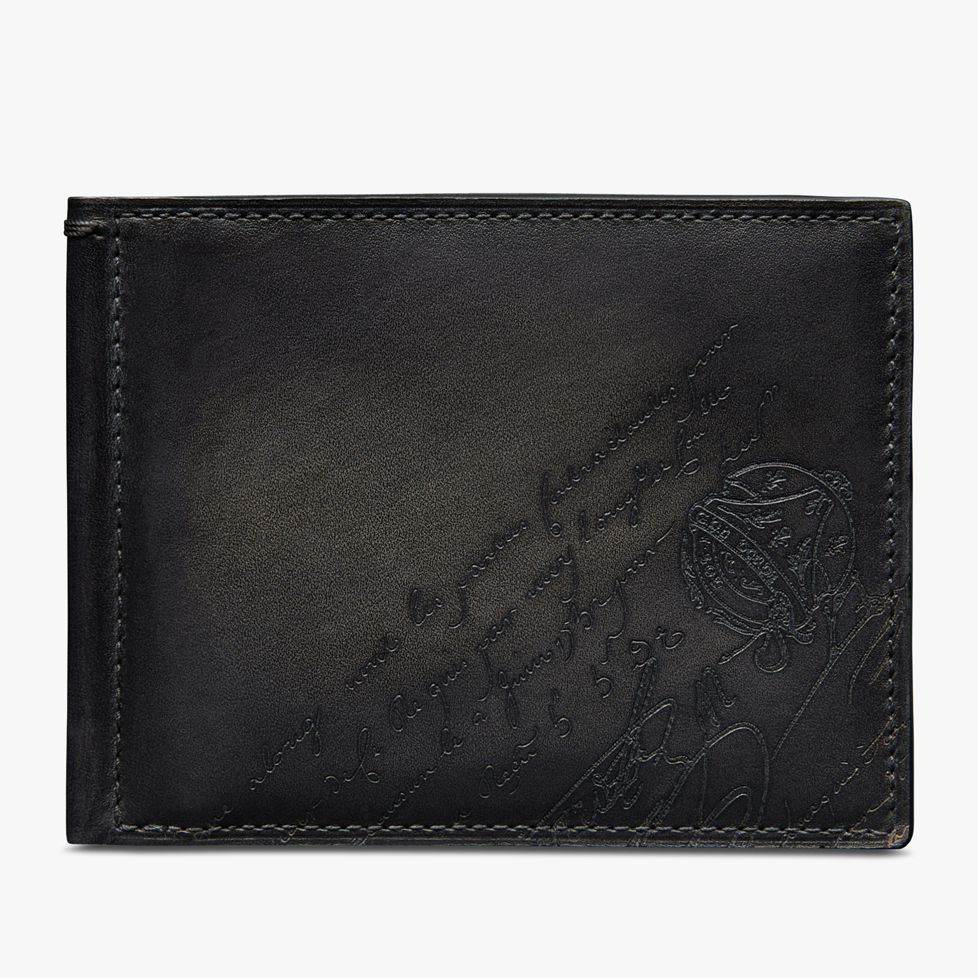 Figure Scritto Leather Compact Wallet, NERO GRIGIO, hi-res