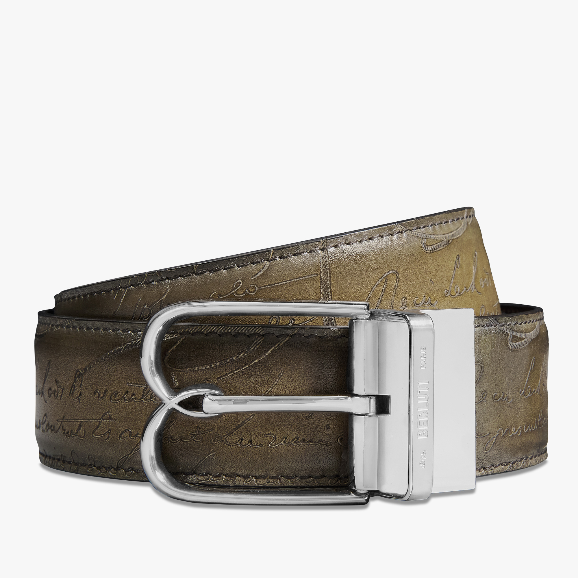 Ceinture Réversible B Volute 35 Mm En Cuir Scritto, MARRONE INTENSO + APPENNINI, hi-res