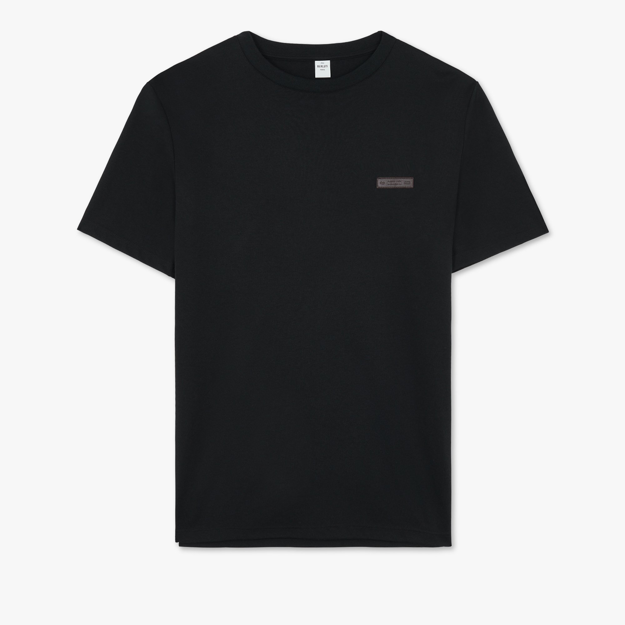 T-Shirt With Leather Detail, NOIR, hi-res