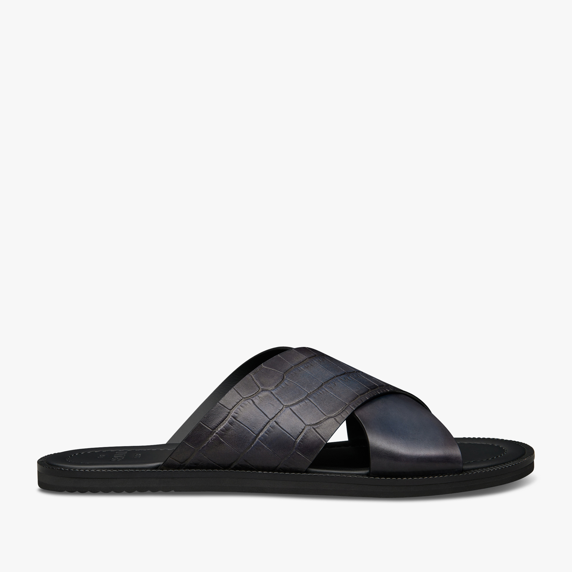 Sifnos Alligator And Leather Sandal, NERO BLU, hi-res