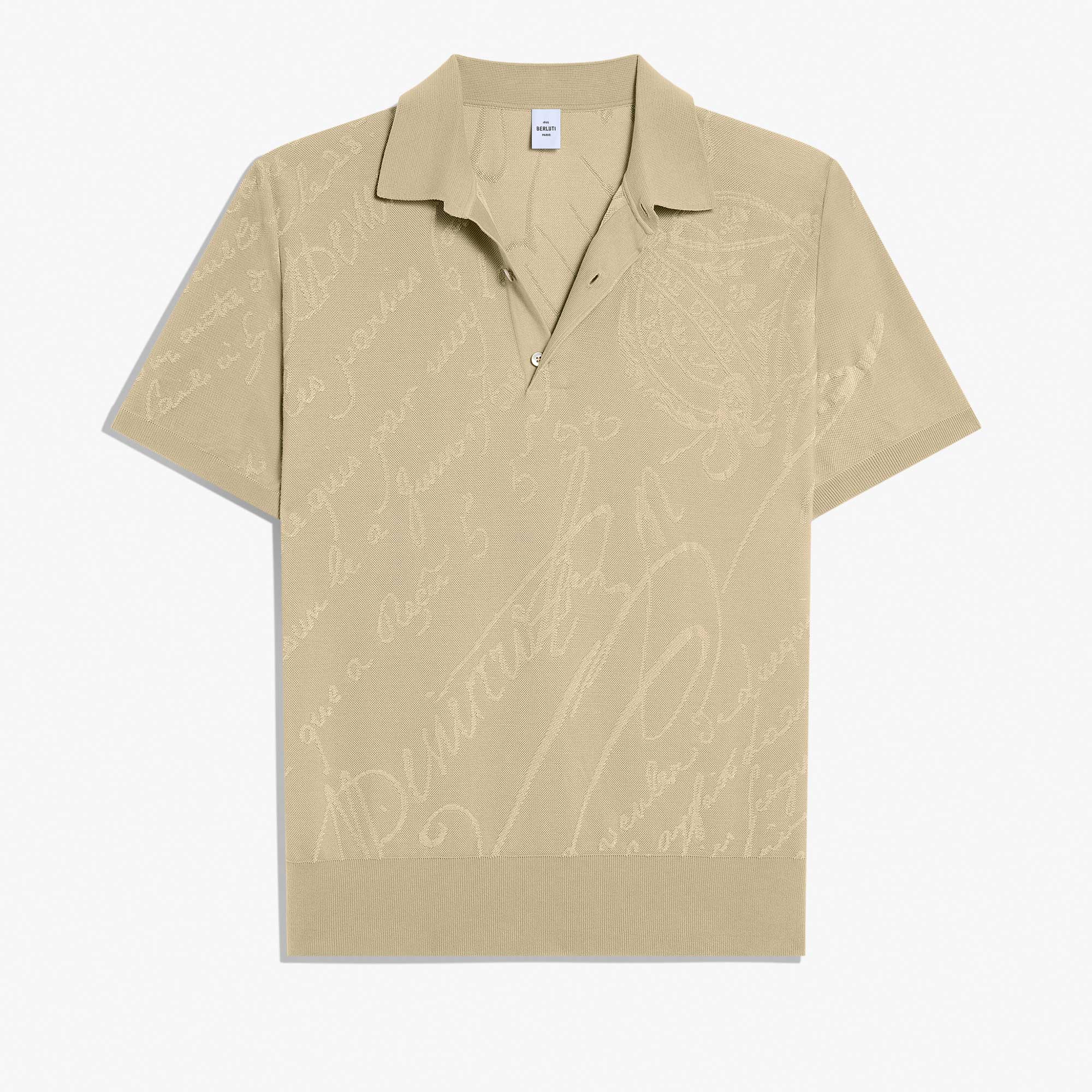 Cotton Silk Scritto Pique Polo, RIVER SAND, hi-res