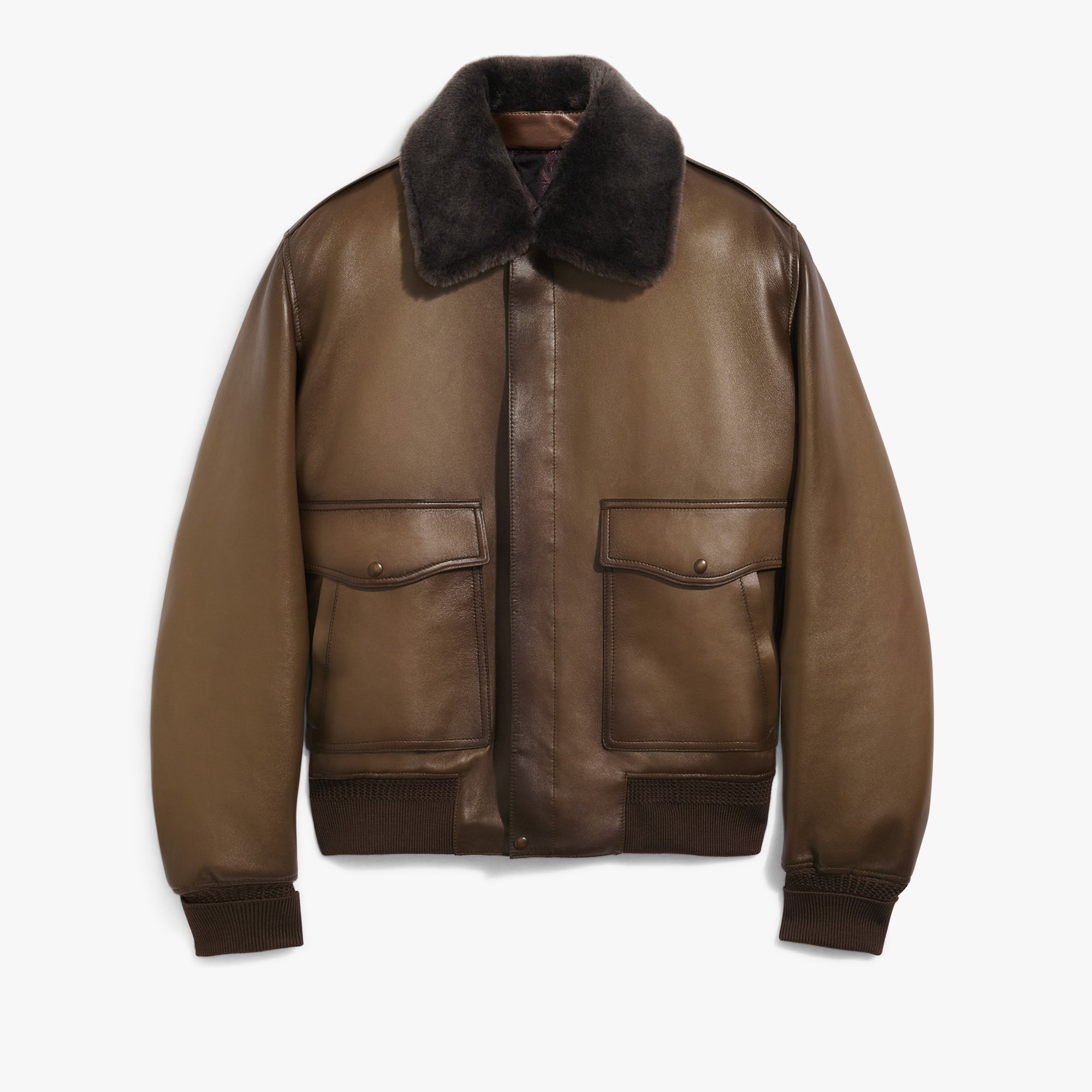 Patina Flight Jacket with Shearling Collar, DEEP SEPIA, hi-res