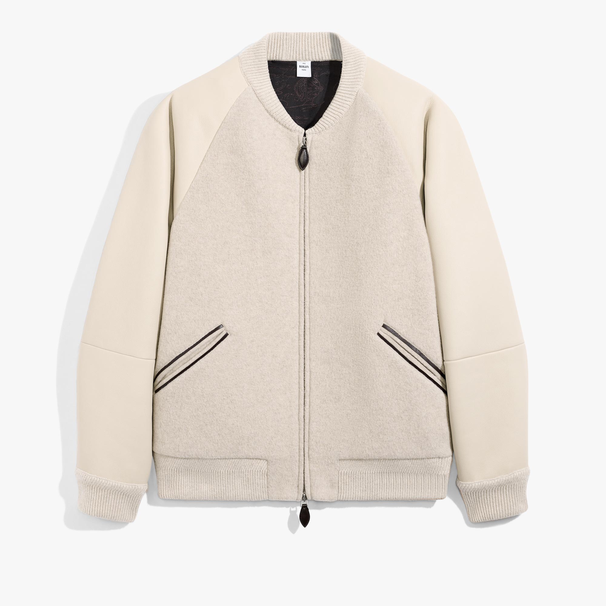 Blouson En Cachemire Avec Manches En Shearling, FLUFFY BEIGE / DARK BEIGE, hi-res