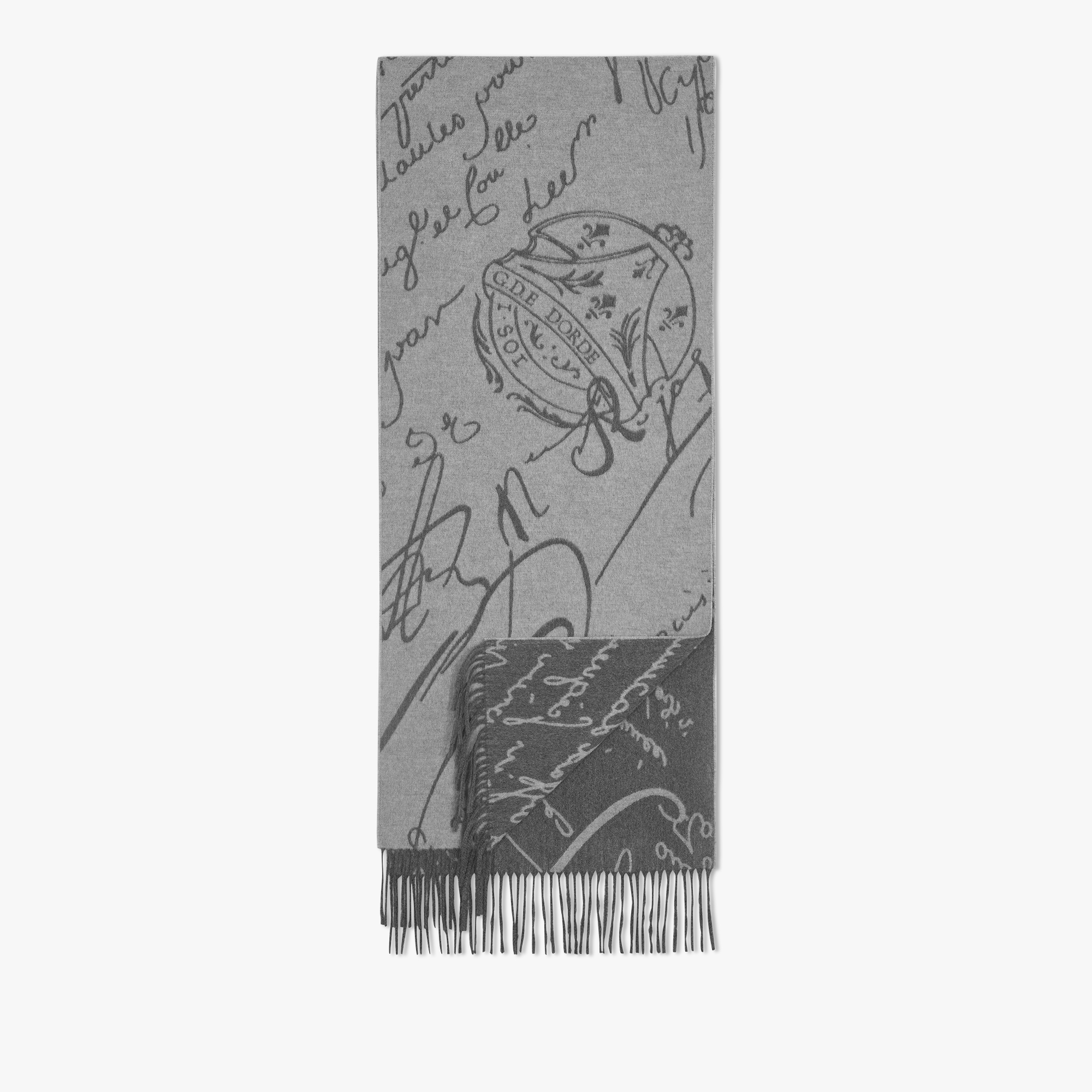 Brushed Silk All Over Scritto Scarf, SOFT GREY, hi-res