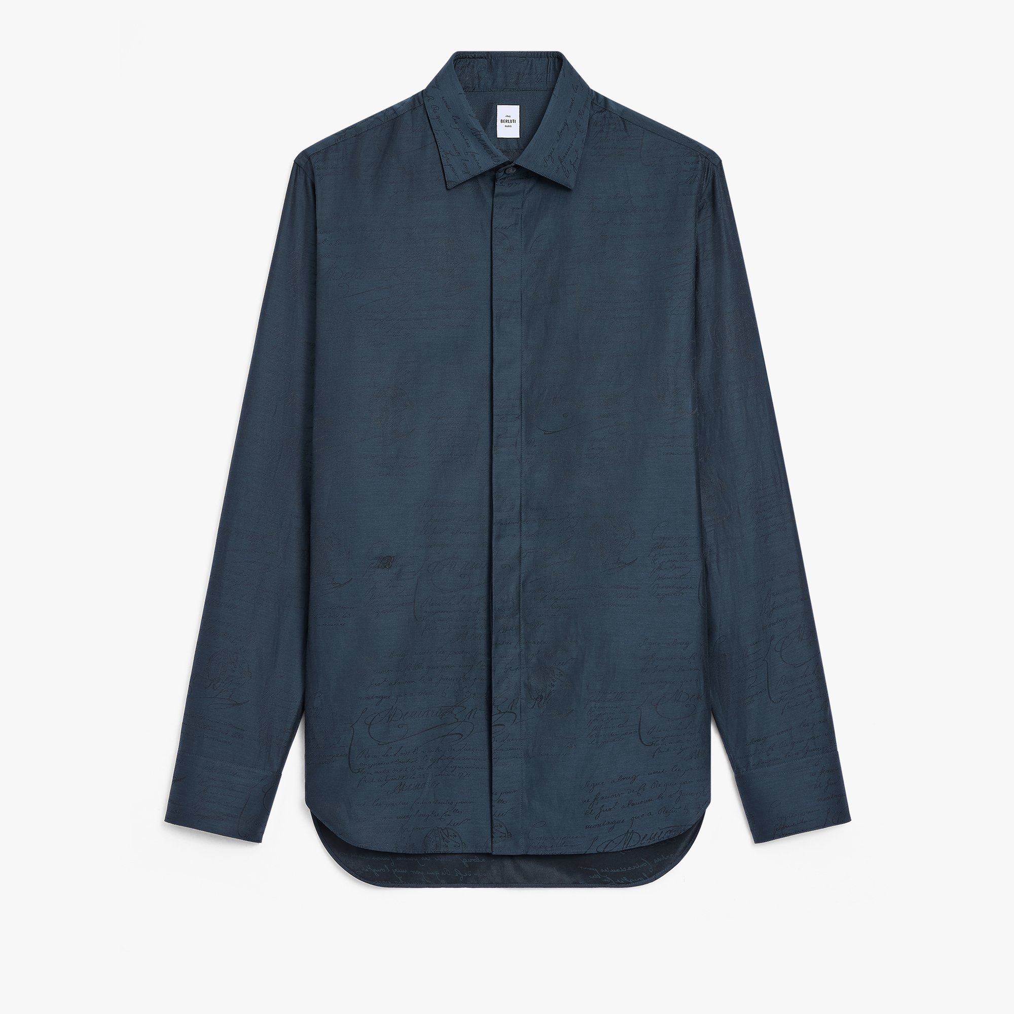 Andy Cotton Silk Scritto Shirt, COLD NIGHT BLUE, hi-res