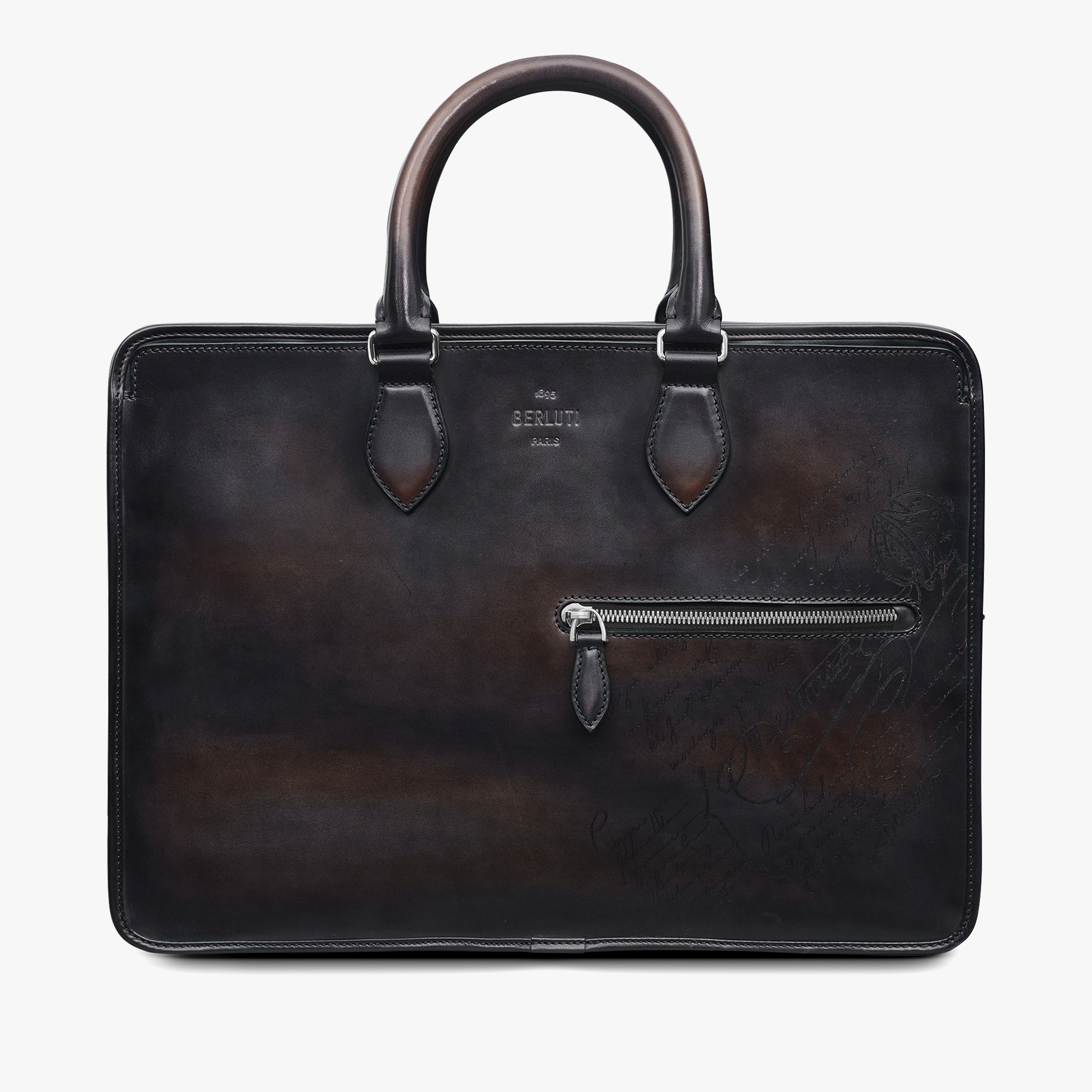 Un Jour Scritto Leather Briefcase, CHARCOAL BROWN, hi-res