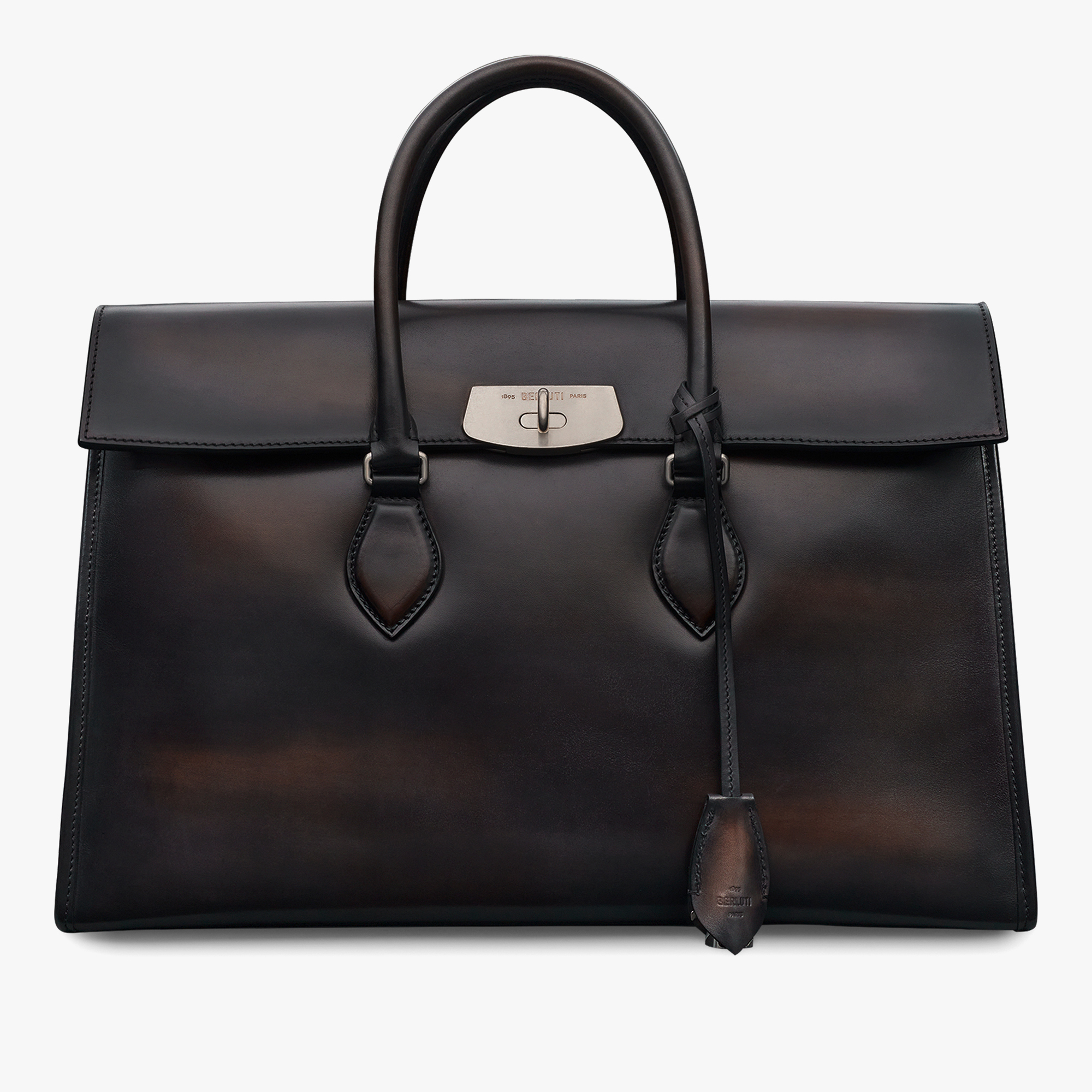 E'Mio Leather Briefcase, CHARCOAL BROWN, hi-res