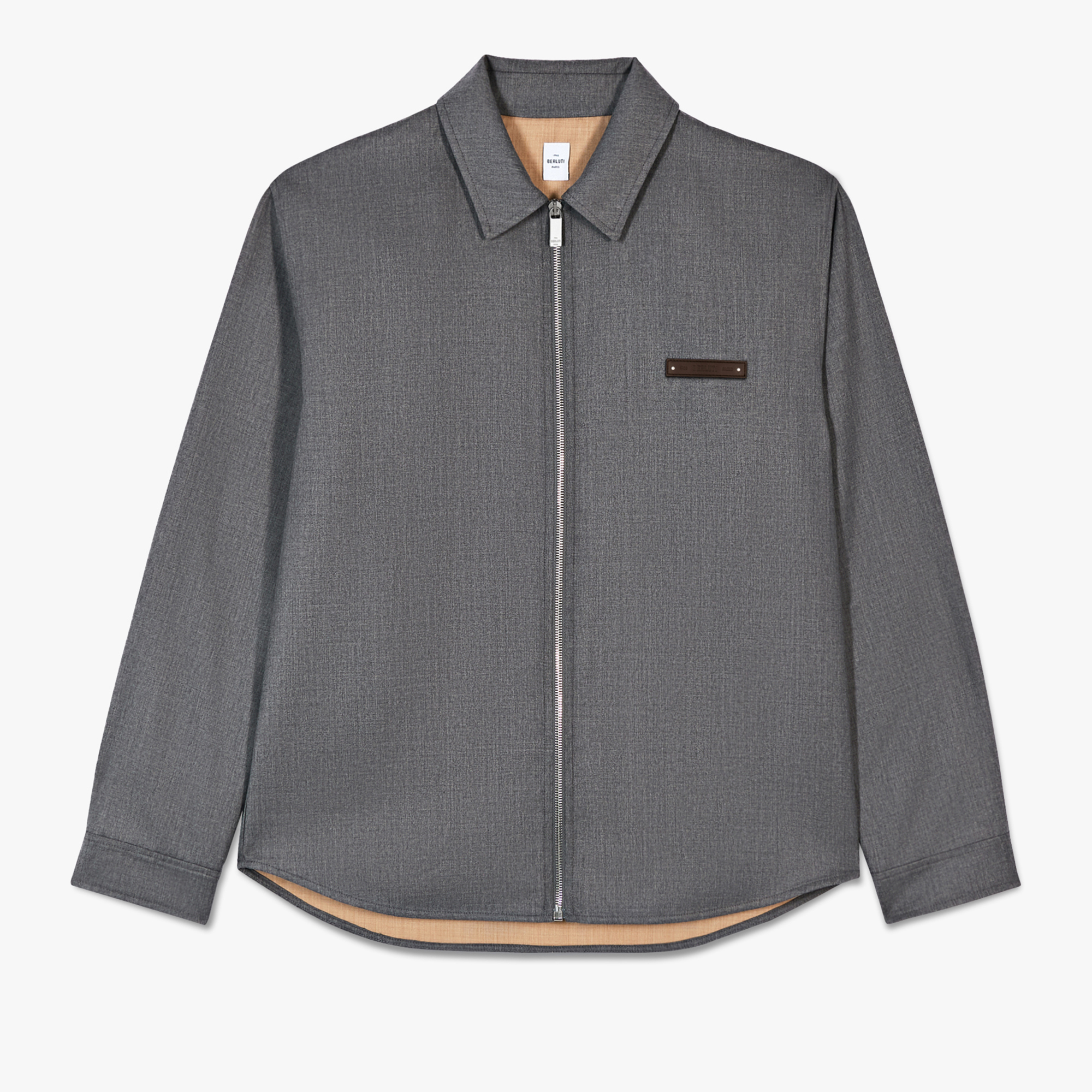 Wool Double Face Overshirt With Leather Details, STEEL GREY, hi-res