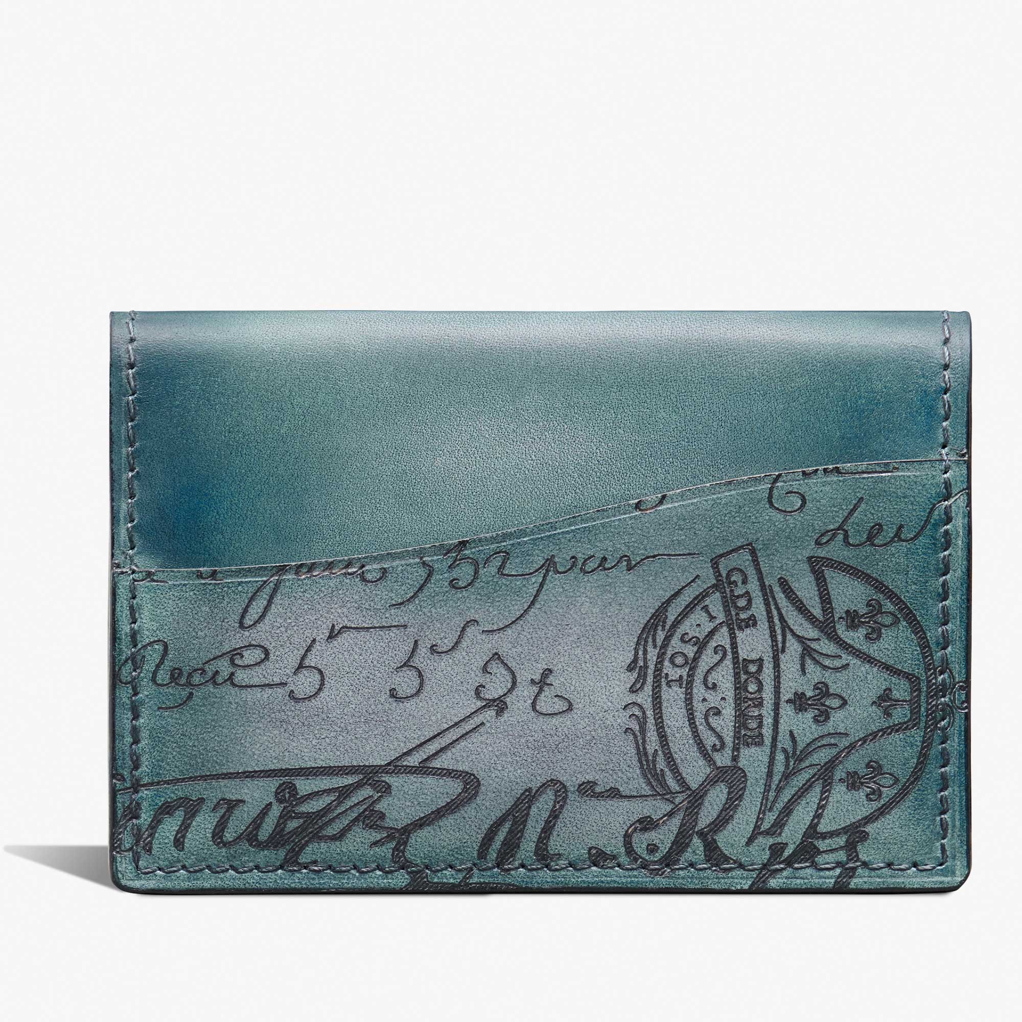 Imbuia Gradiant Scritto Leather Card Holder, STONE DENIM, hi-res