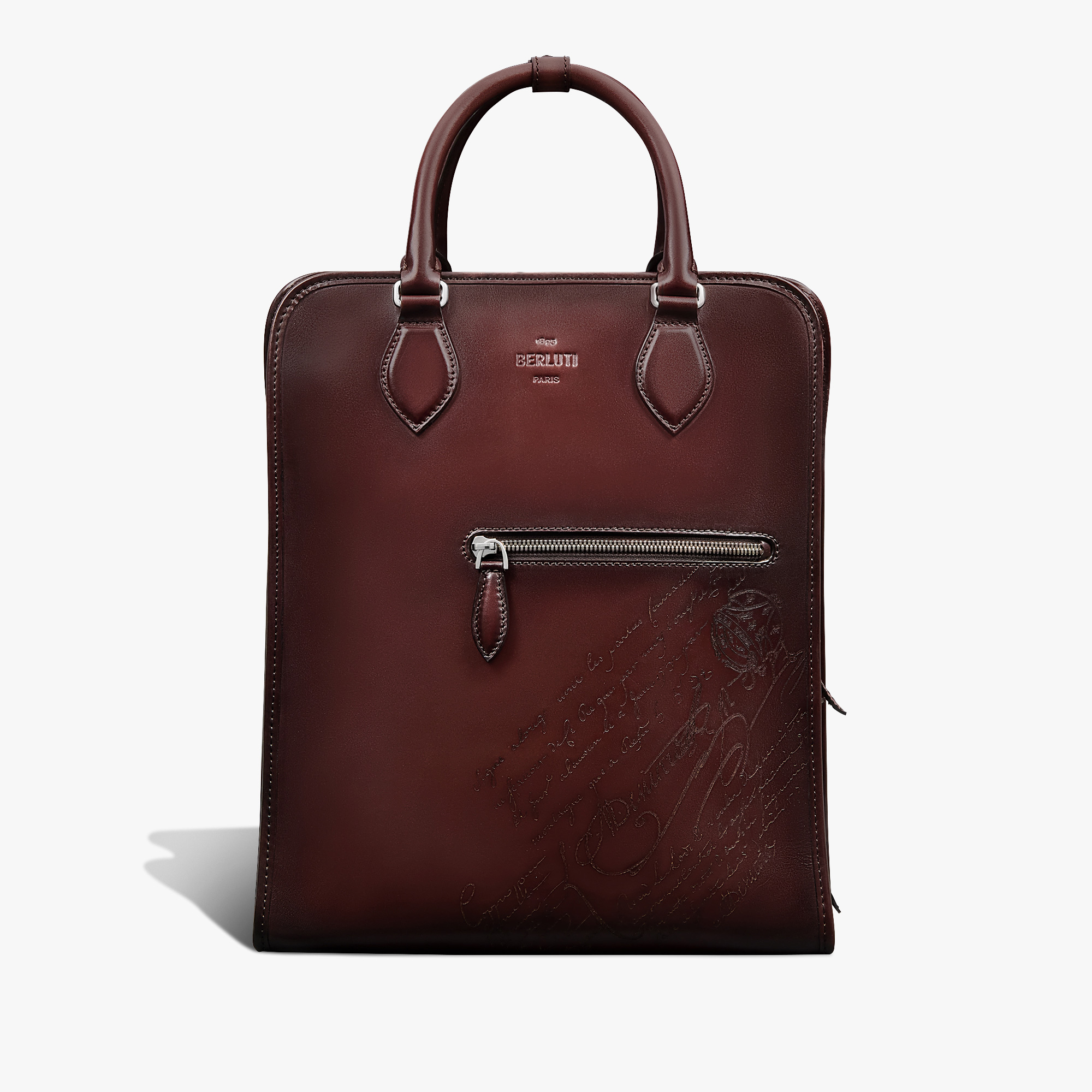 Premier Jour Scritto Leather Backpack, LEGNO BRUCIATO, hi-res