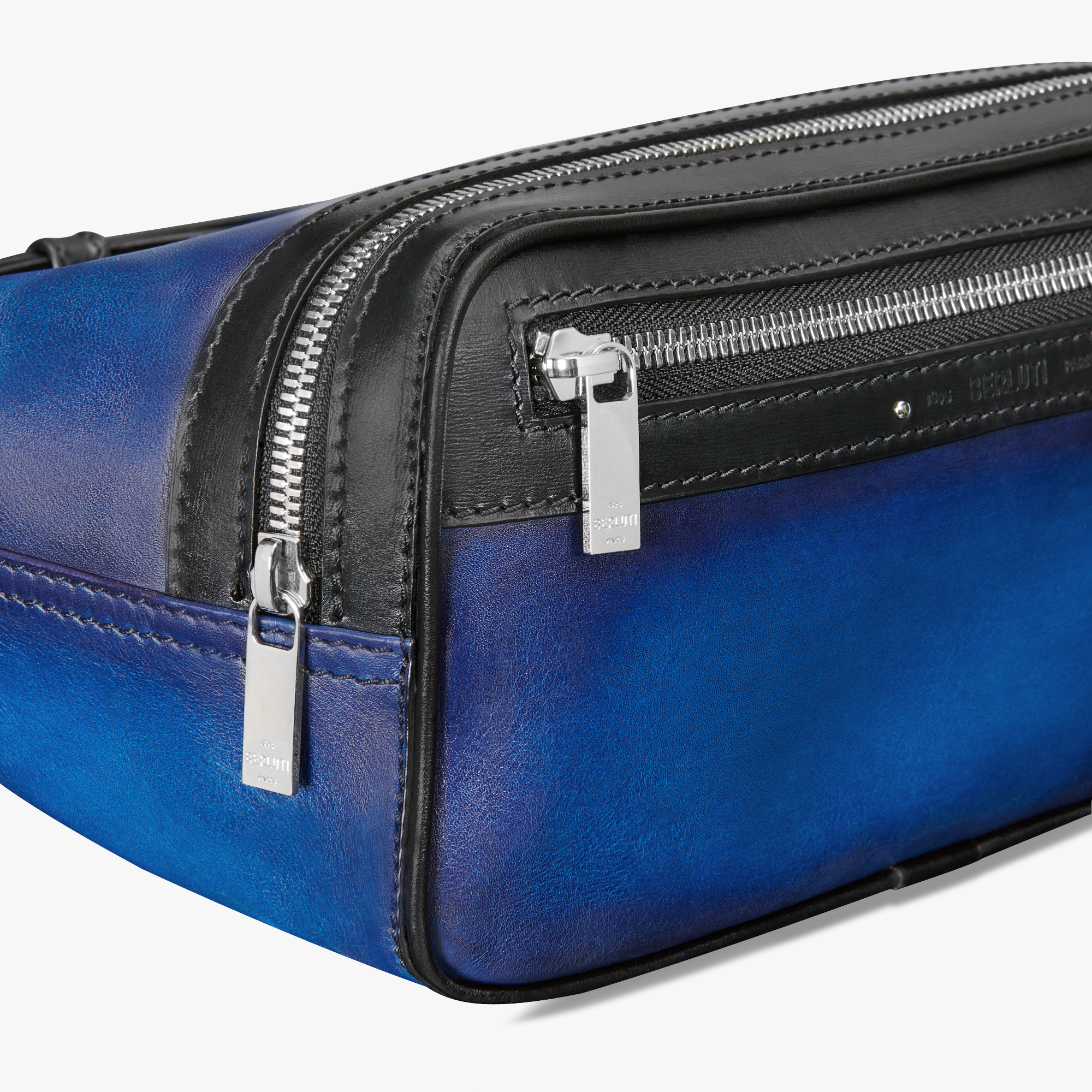 blue leather messenger bag